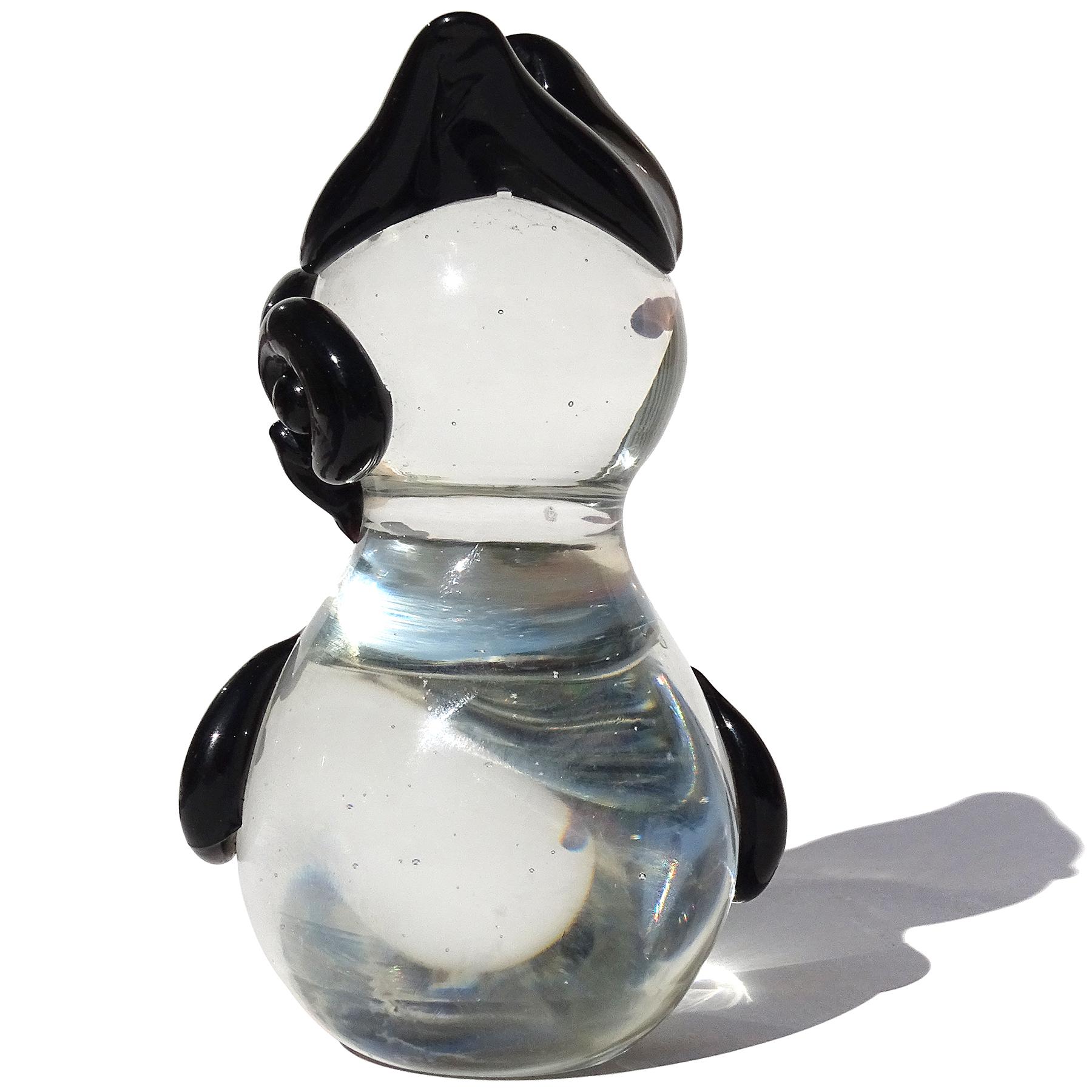 Mid-Century Modern Seguso Murano Clear with Black Accents Italian Art Glass Owl Bird Figurine For Sale
