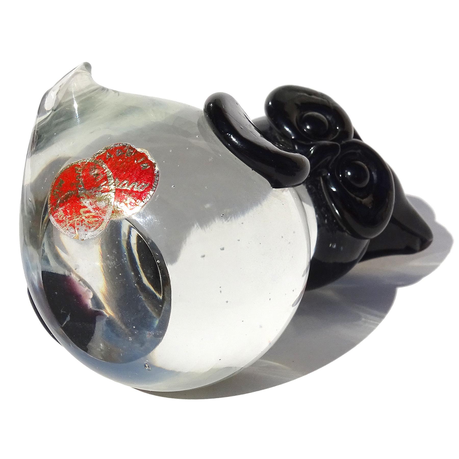 20th Century Seguso Murano Clear with Black Accents Italian Art Glass Owl Bird Figurine For Sale