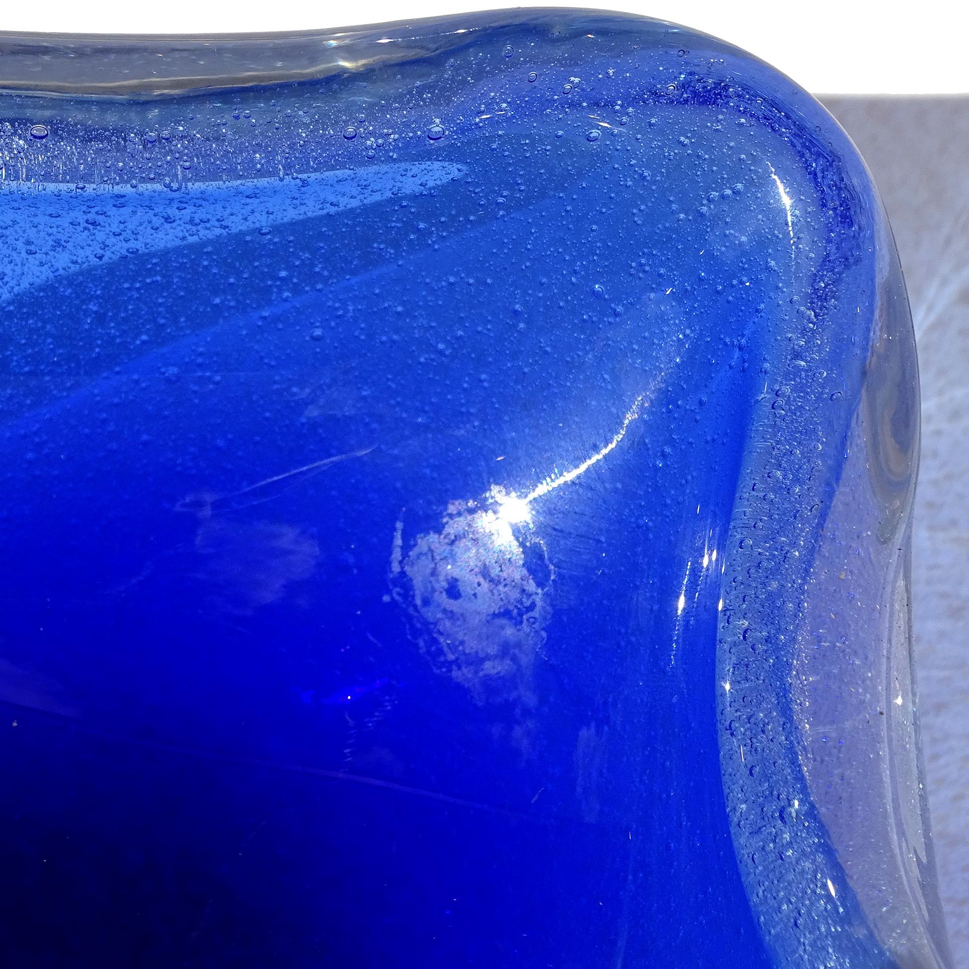 Seguso Murano Blu Cobalto a Bollicine Pulegoso Ciotola in vetro artistico italiano Vide-Poche in vendita 2