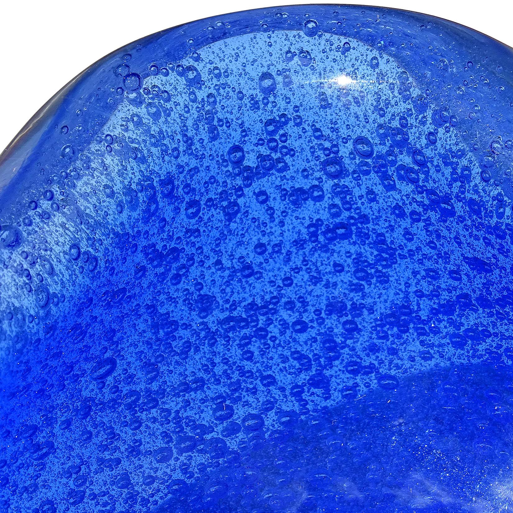 Mid-Century Modern Seguso Murano Cobalt Blue a Bollicine Pulegoso Italian Art Glass Bowl Vide-Poche