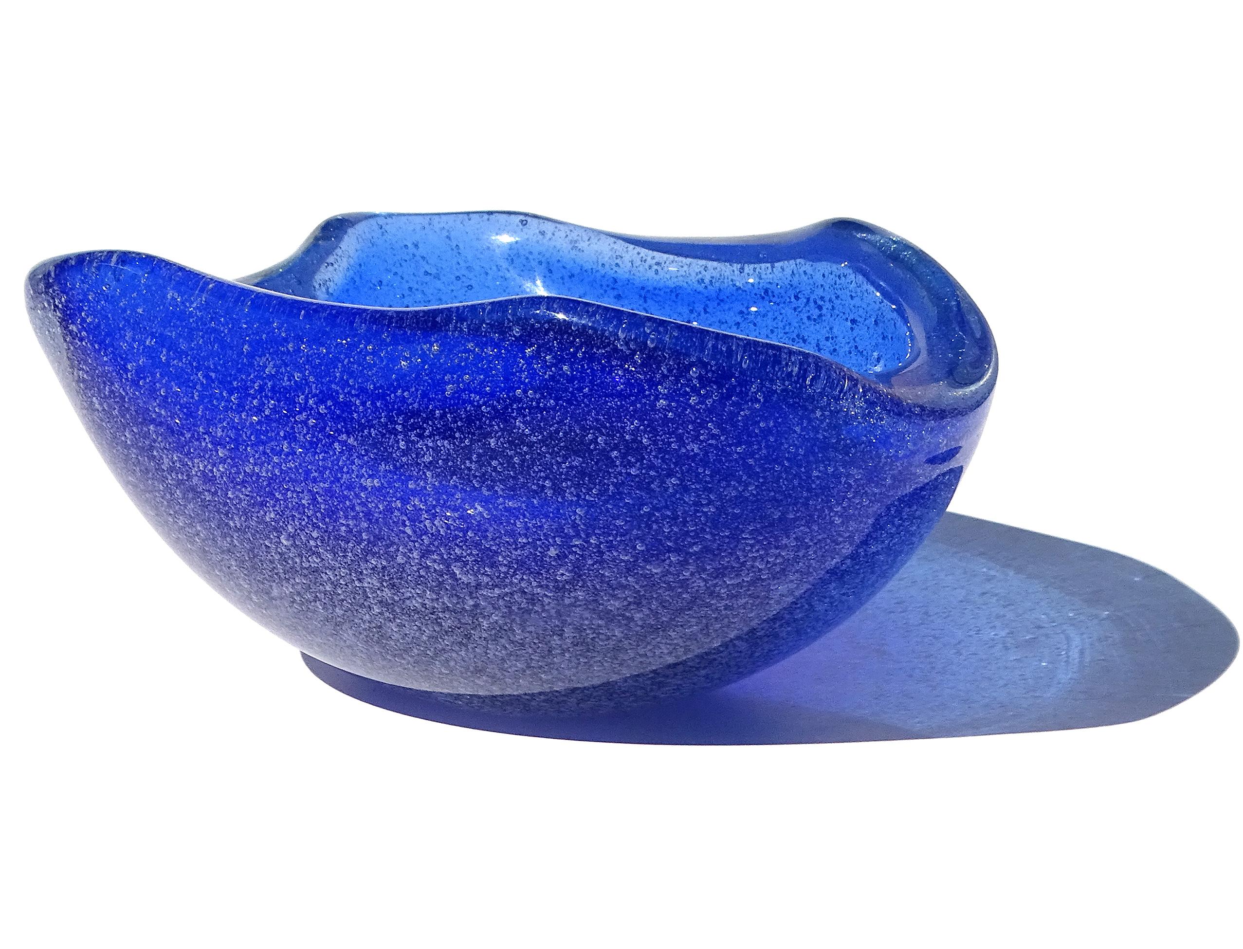 Italiano Seguso Murano Blu Cobalto a Bollicine Pulegoso Ciotola in vetro artistico italiano Vide-Poche in vendita