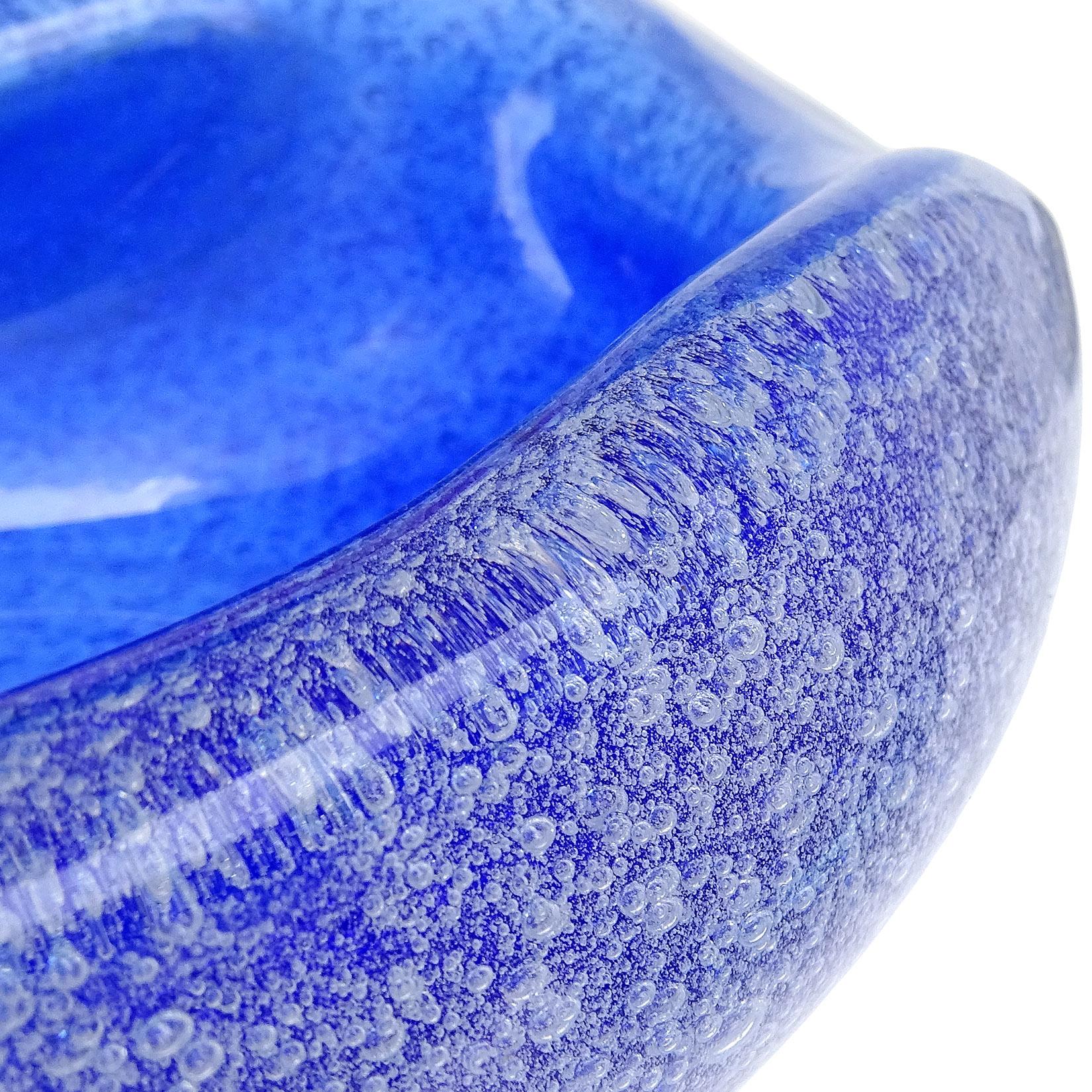 Seguso Murano Cobalt Blue a Bollicine Pulegoso Italian Art Glass Bowl Vide-Poche In Good Condition In Kissimmee, FL