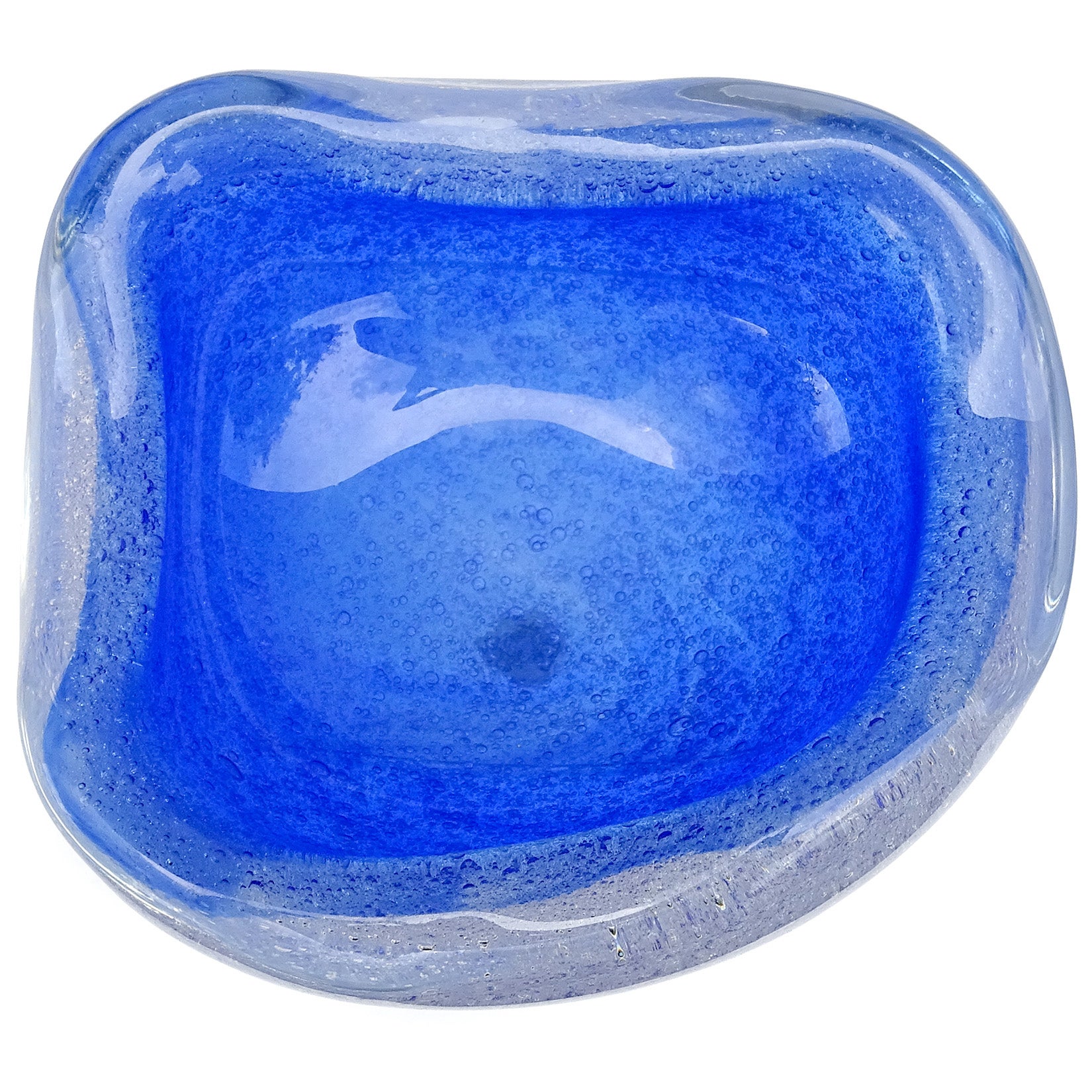 Seguso Murano Cobalt Blue a Bollicine Pulegoso Italian Art Glass Bowl Vide-Poche 2