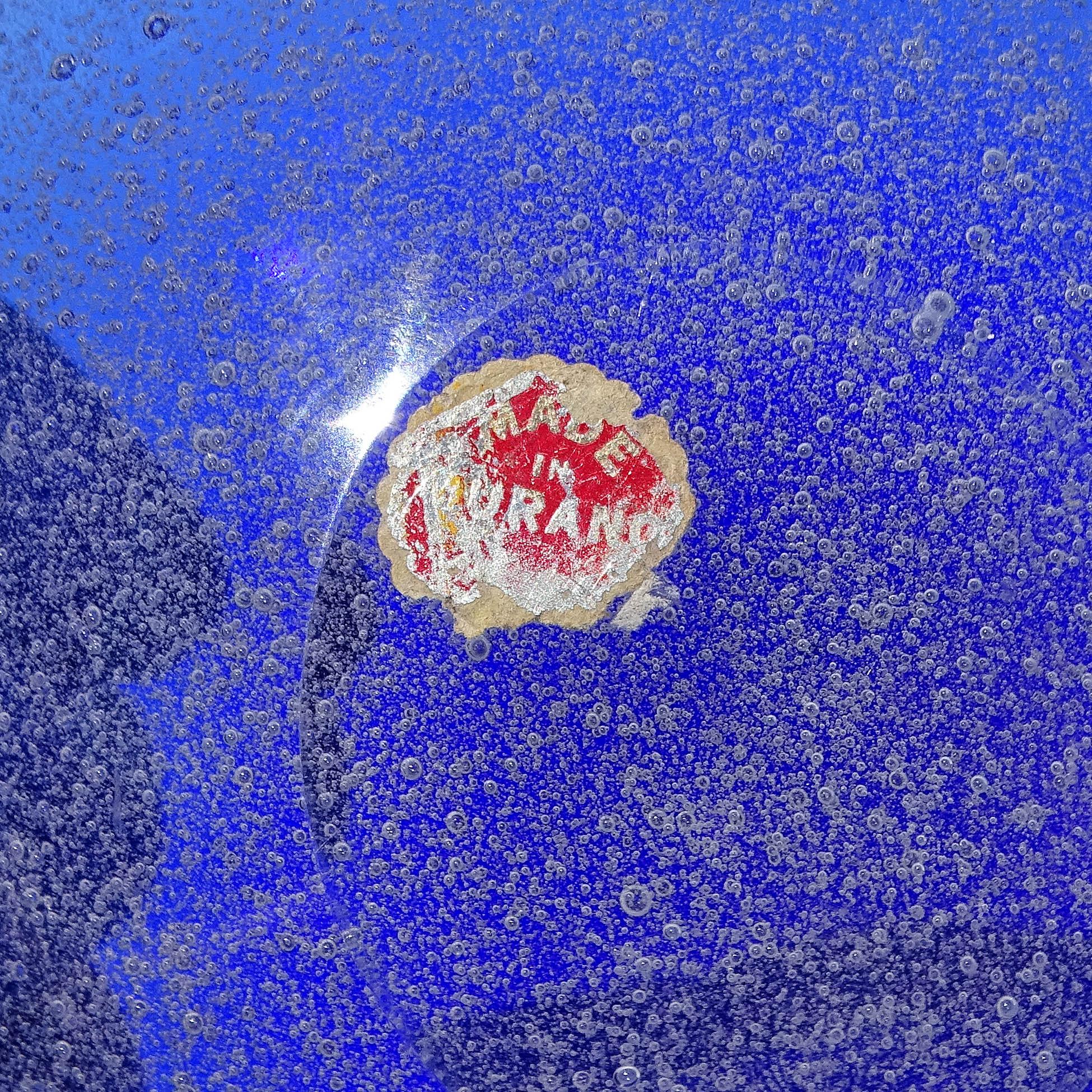 Vetro Seguso Murano Blu Cobalto a Bollicine Pulegoso Ciotola in vetro artistico italiano Vide-Poche in vendita