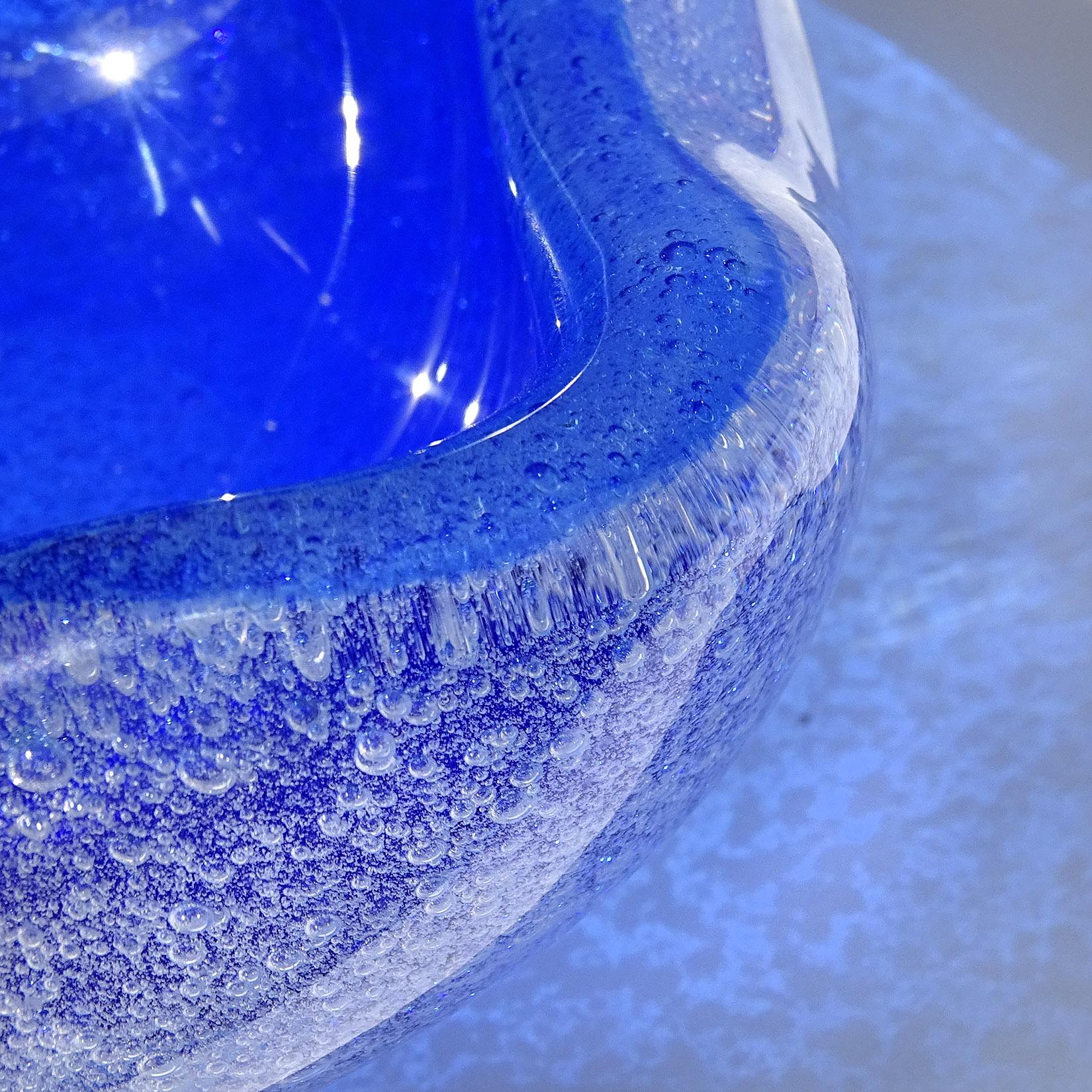 Seguso Murano Cobalt Blue a Bollicine Pulegoso Italian Art Glass Bowl Vide-Poche 3