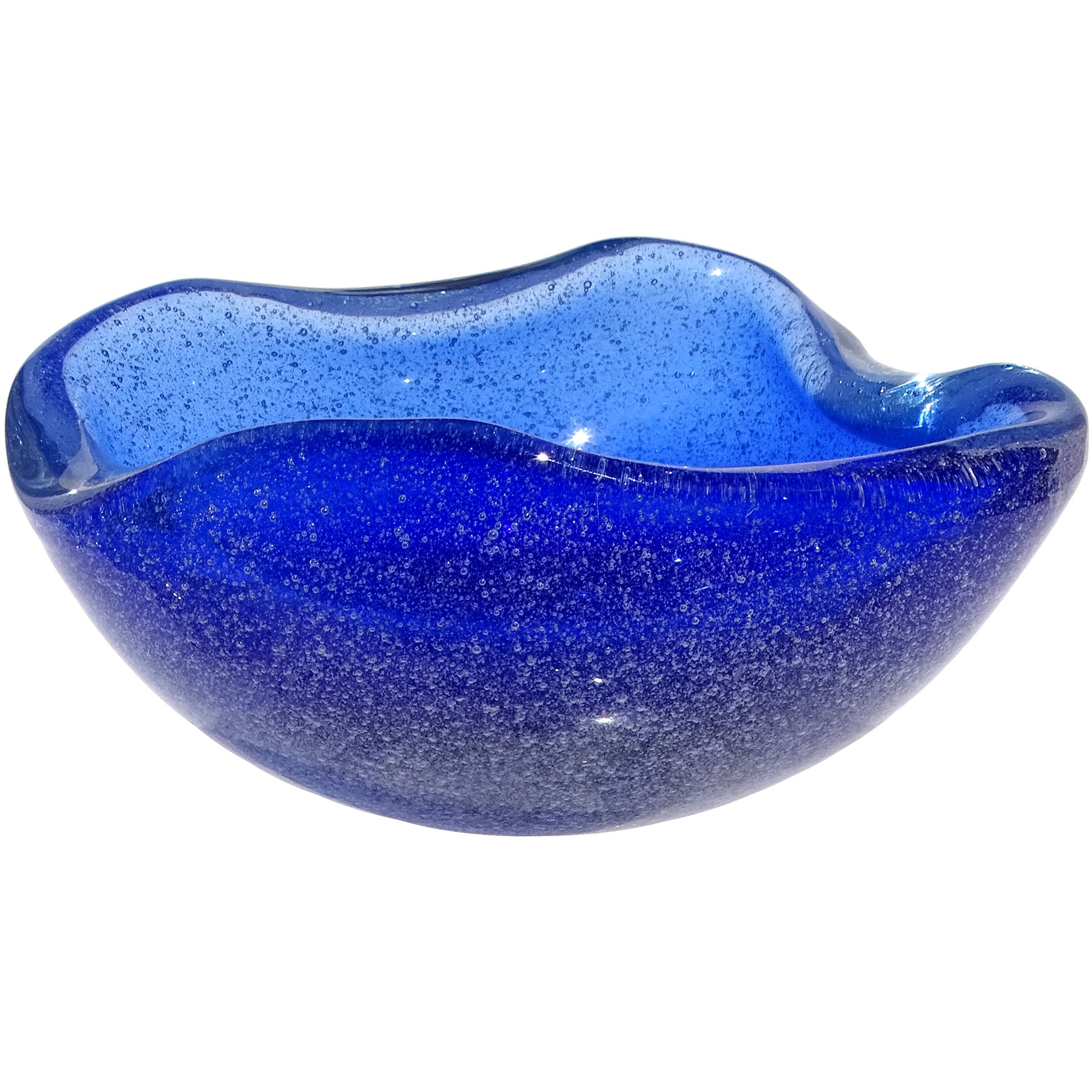 Seguso Murano Blu Cobalto a Bollicine Pulegoso Ciotola in vetro artistico italiano Vide-Poche in vendita