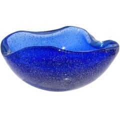 Seguso Murano Blu Cobalto a Bollicine Pulegoso Ciotola in vetro artistico italiano Vide-Poche