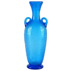 Seguso Murano Cobalt Blue Corroso Texture Italian Art Glass Amphora Flower Vase