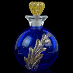 Seguso Murano Cobalt Blue Gold Flecks Italian Art Glass Vanity Perfume Bottle
