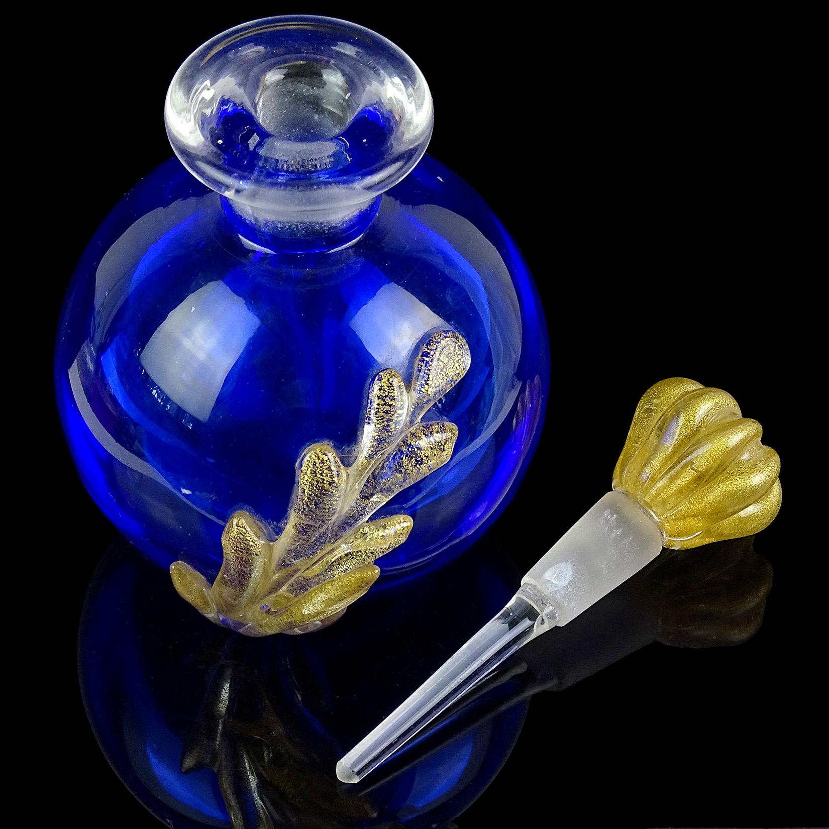 Hand-Crafted Seguso Murano Cobalt Blue Gold Flecks Italian Art Glass Vanity Perfume Bottle