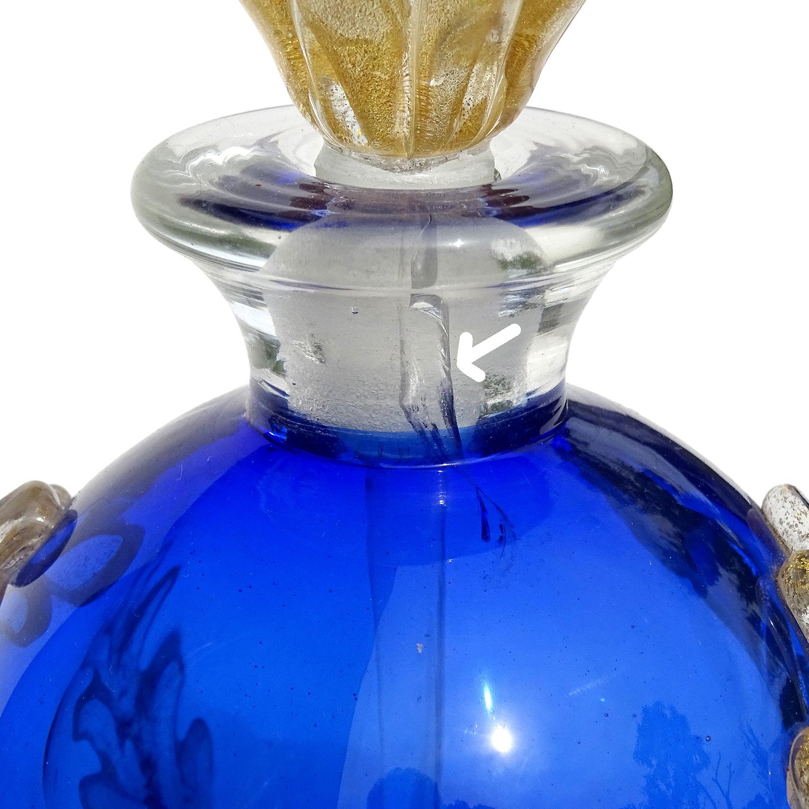 20th Century Seguso Murano Cobalt Blue Gold Flecks Italian Art Glass Vanity Perfume Bottle