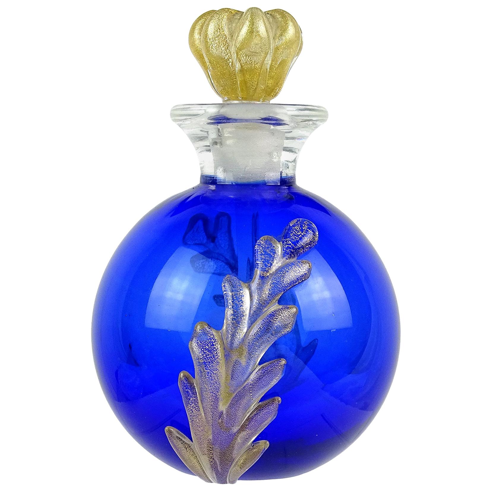 Seguso Murano Cobalt Blue Gold Flecks Italian Art Glass Vanity Perfume Bottle