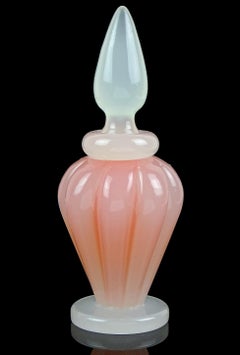 Seguso Murano Coral Orange White Opal Italian Art Glass Vanity Perfume Bottle