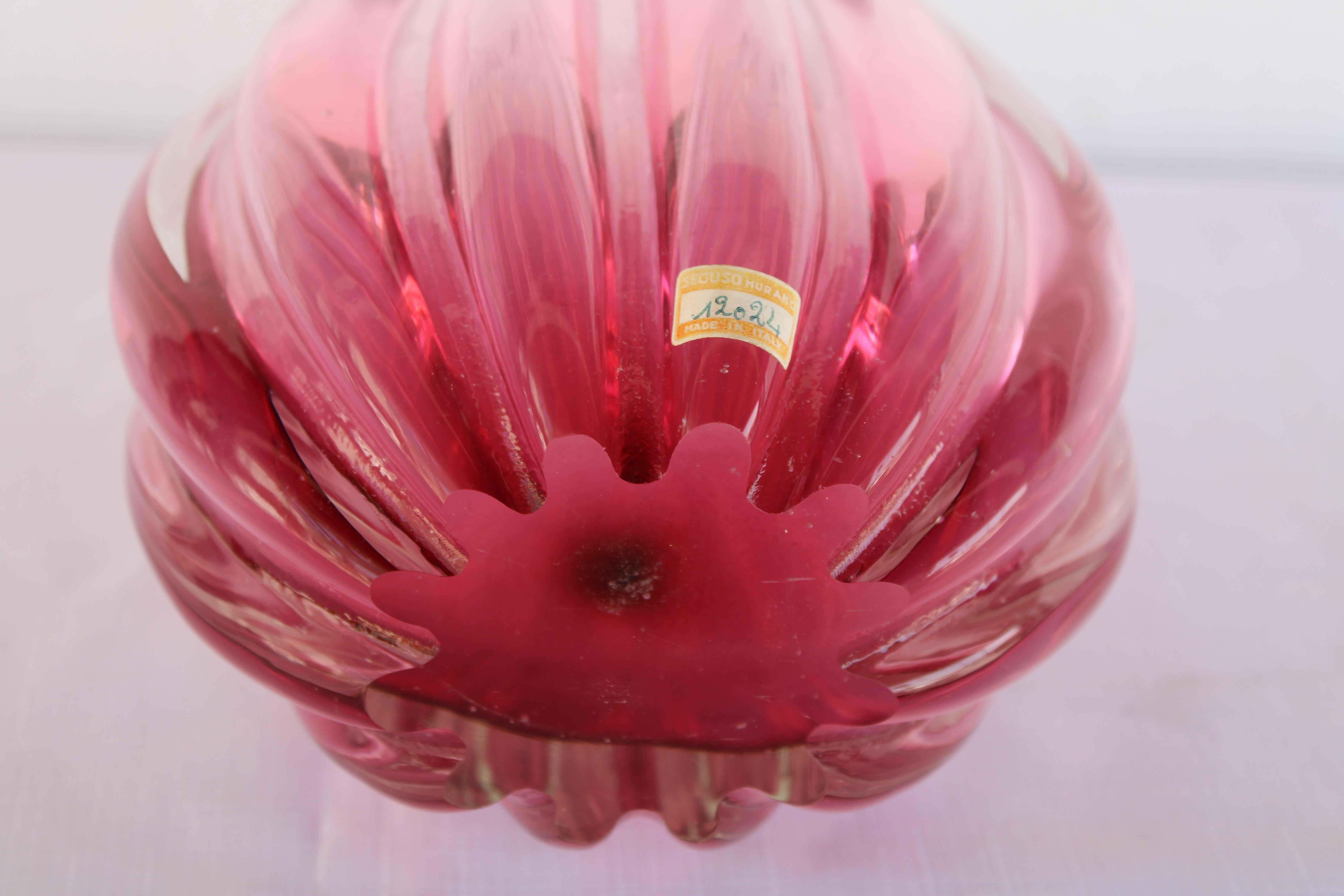 Fine XX secolo Vaso di vetro Seguso Murano Cranberry in vendita