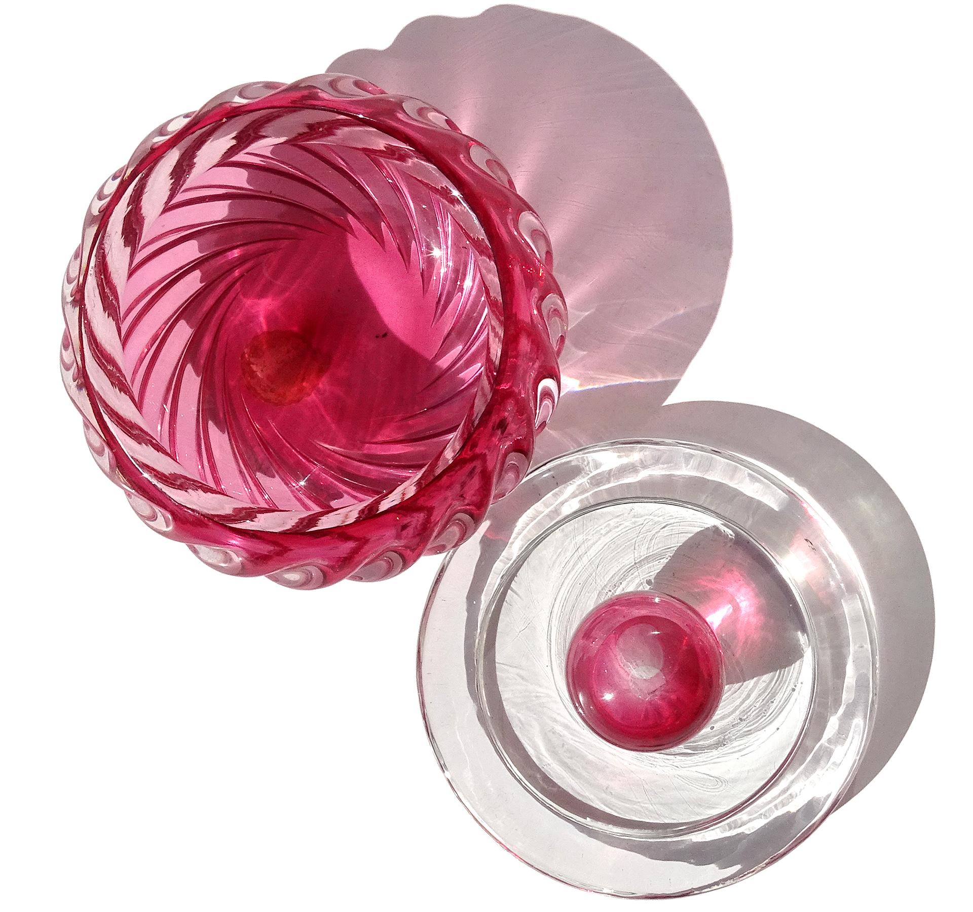 Seguso Murano Rosa Arándano Arte Italiano Vidrio Tapa Polvera Tarro Moderno de mediados de siglo en venta