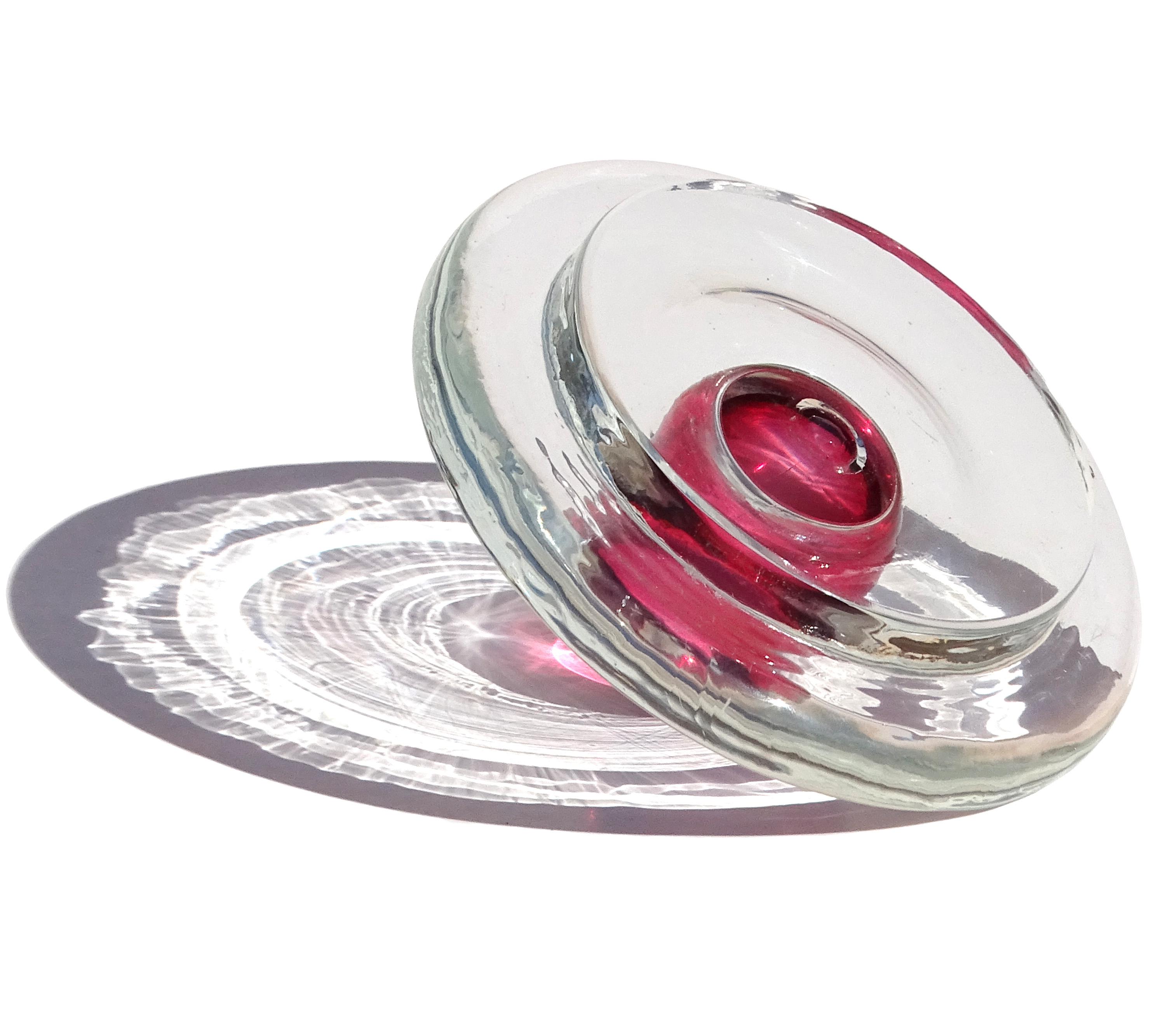 Seguso Murano Rosa Arándano Arte Italiano Vidrio Tapa Polvera Tarro Hecho a mano en venta