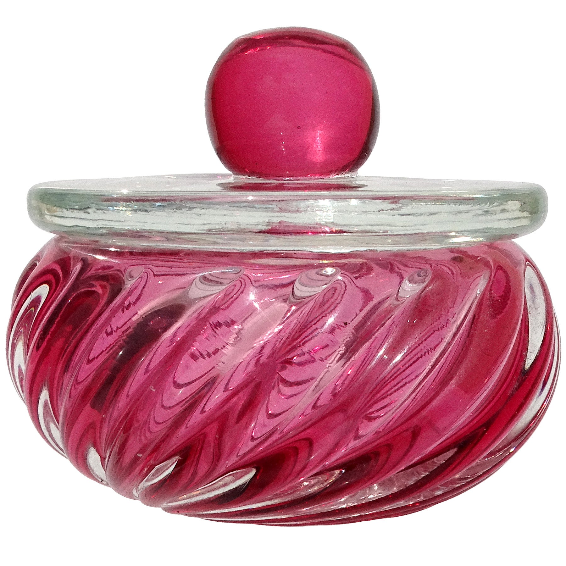 Seguso Murano Rosa Arándano Arte Italiano Vidrio Tapa Polvera Tarro en venta