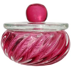 Seguso Murano Rosa Arándano Arte Italiano Vidrio Tapa Polvera Tarro