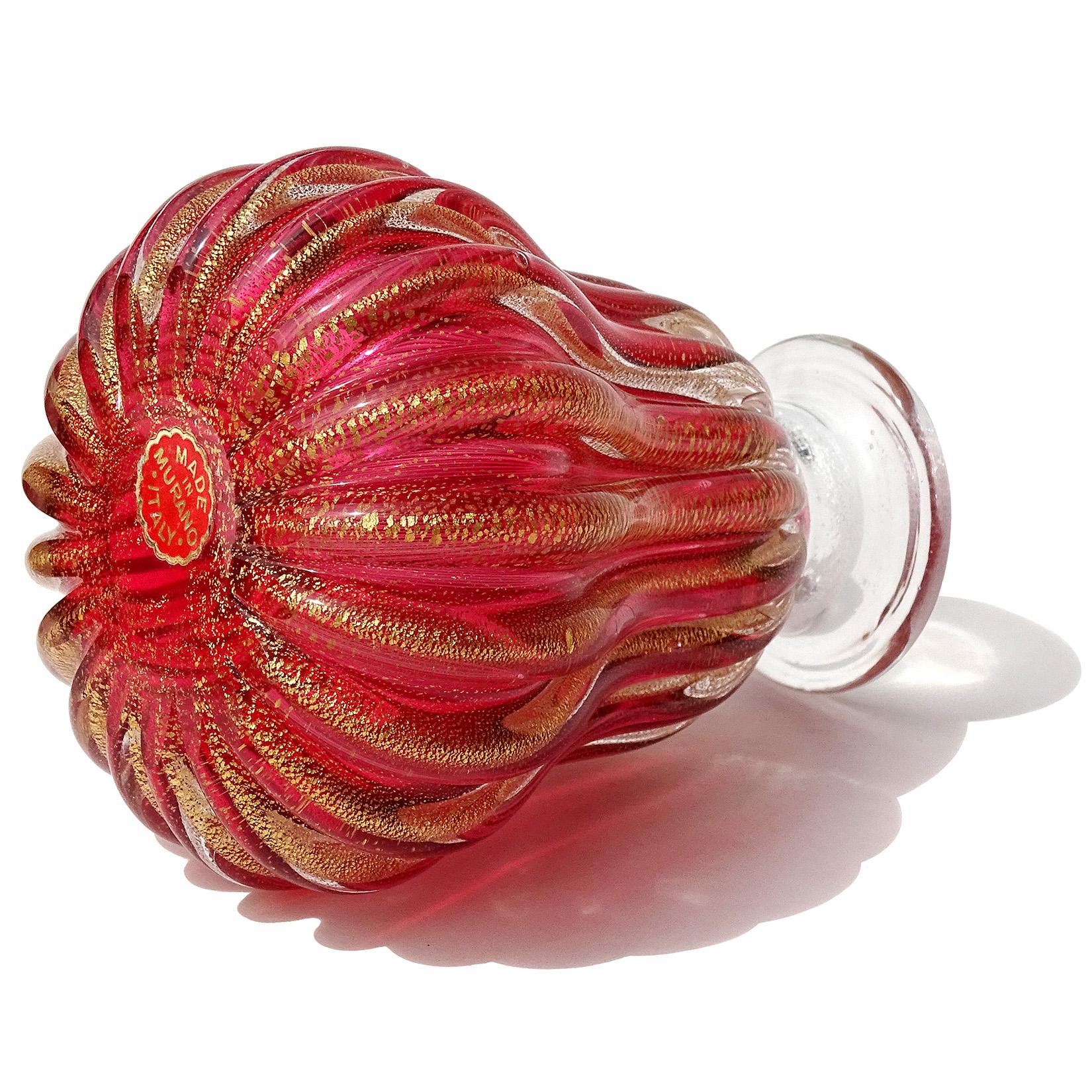 Mid-Century Modern Seguso Murano Cranberry Red Gold Flecks Italian Art Glass Vanity Perfume Bottle