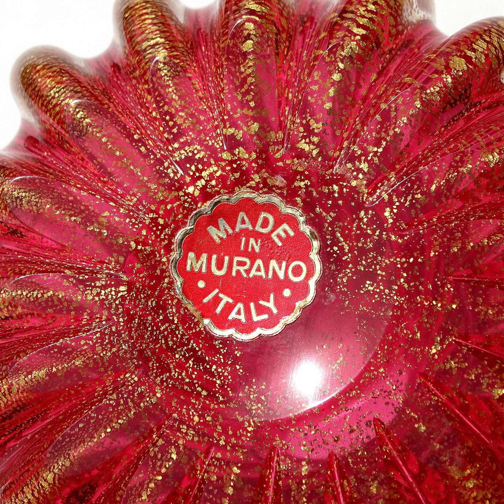 Hand-Crafted Seguso Murano Cranberry Red Gold Flecks Italian Art Glass Vanity Perfume Bottle