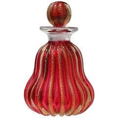 Seguso Murano Cranberry Red Gold Flecks Italian Art Glass Vanity Perfume Bottle