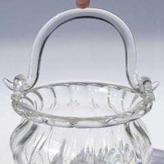 Seguso Cristal Murano Verre d'art italien clair Vase panier à fleurs à anse travaillée