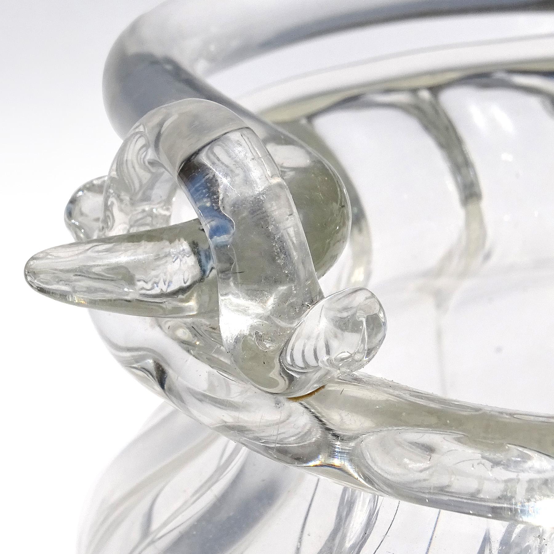 Seguso Murano Crystal Clear Italian Art Glass Working Handle Flower Basket Vase 1