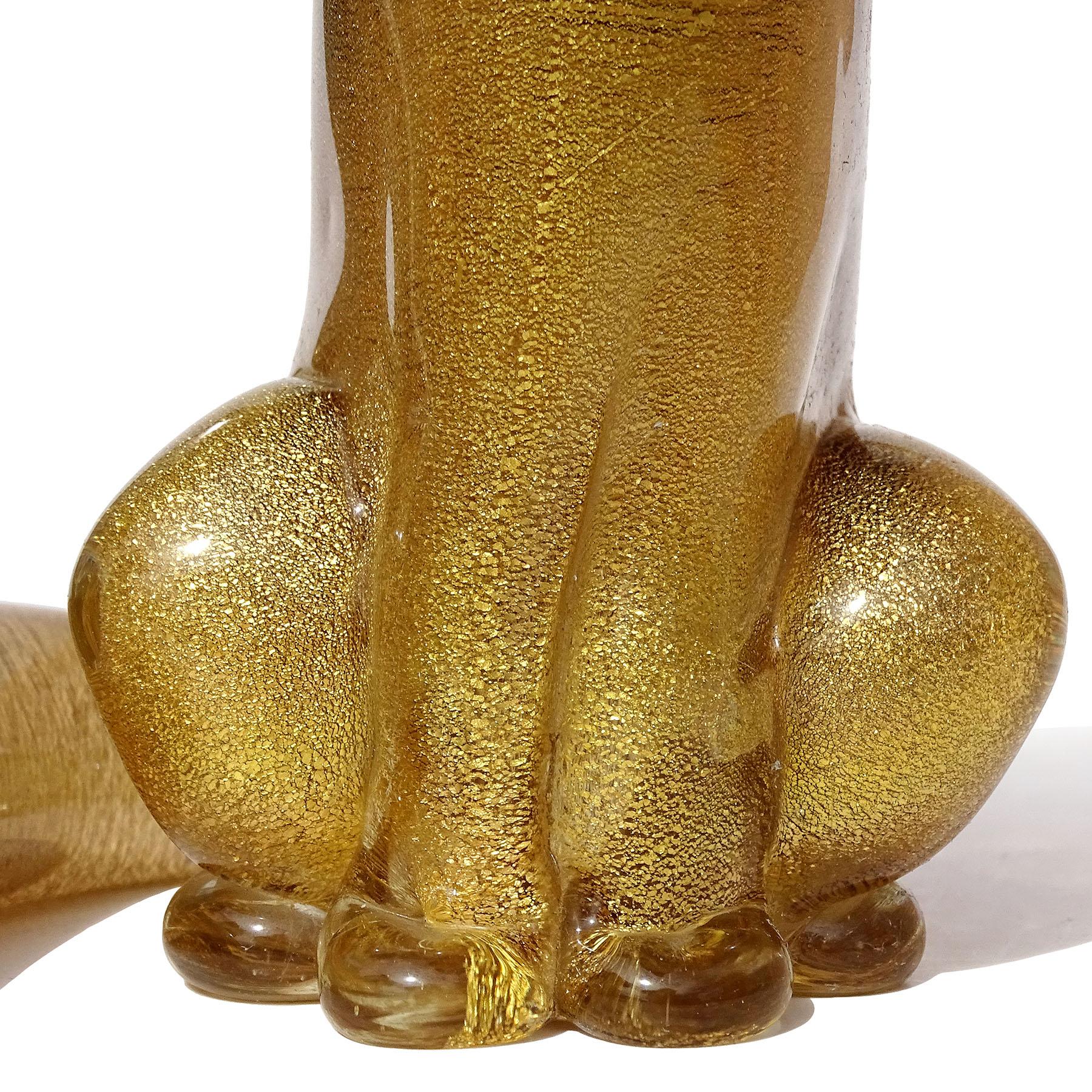 20th Century Seguso Murano Dark Amber Gold Flecks Italian Art Glass Fox Sculpture Figure