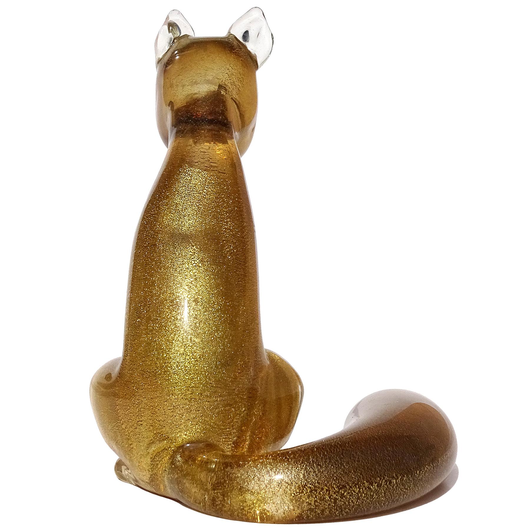Seguso Murano Dark Amber Gold Flecks Italian Art Glass Fox Sculpture Figure 1