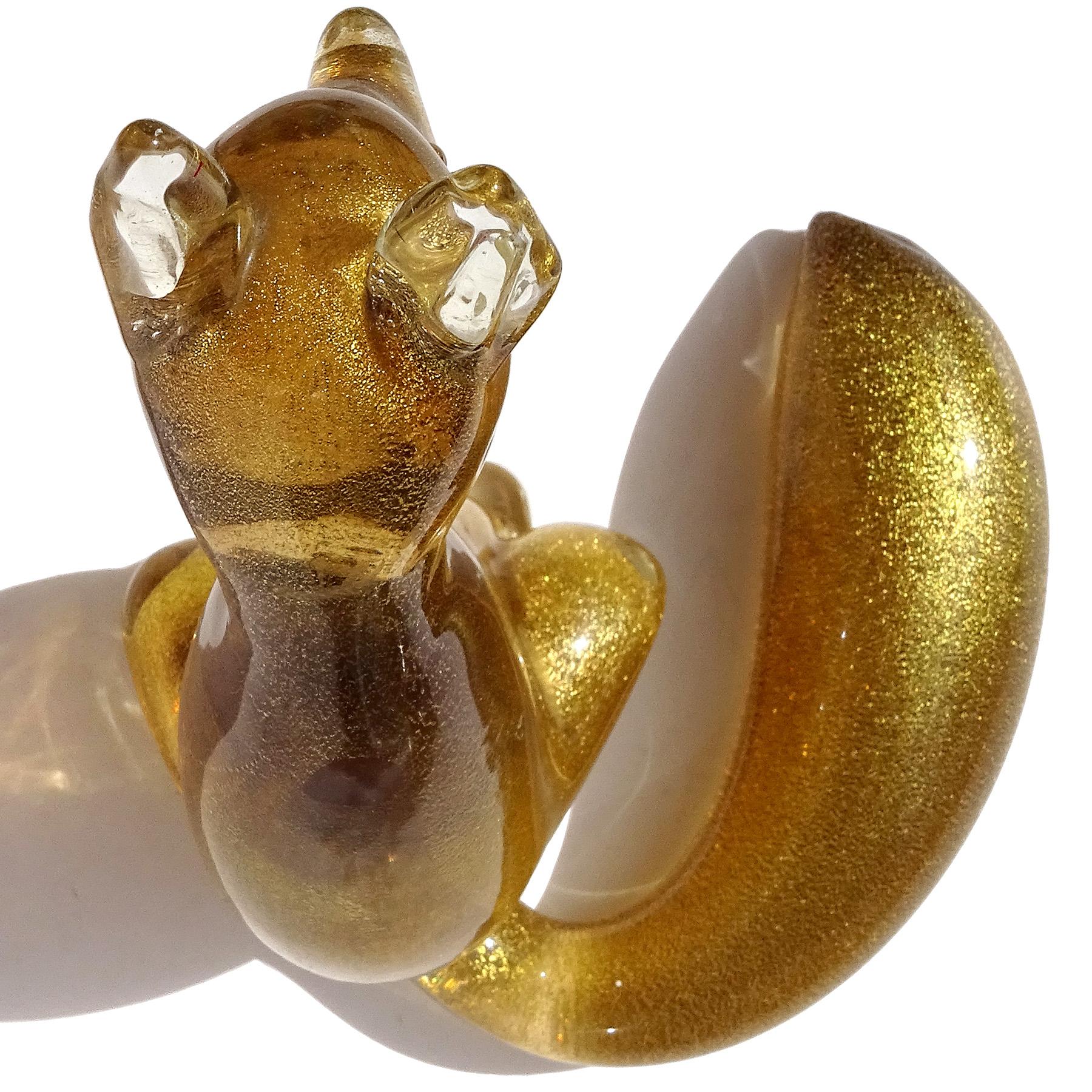Seguso Murano Dark Amber Gold Flecks Italian Art Glass Fox Sculpture Figure 2