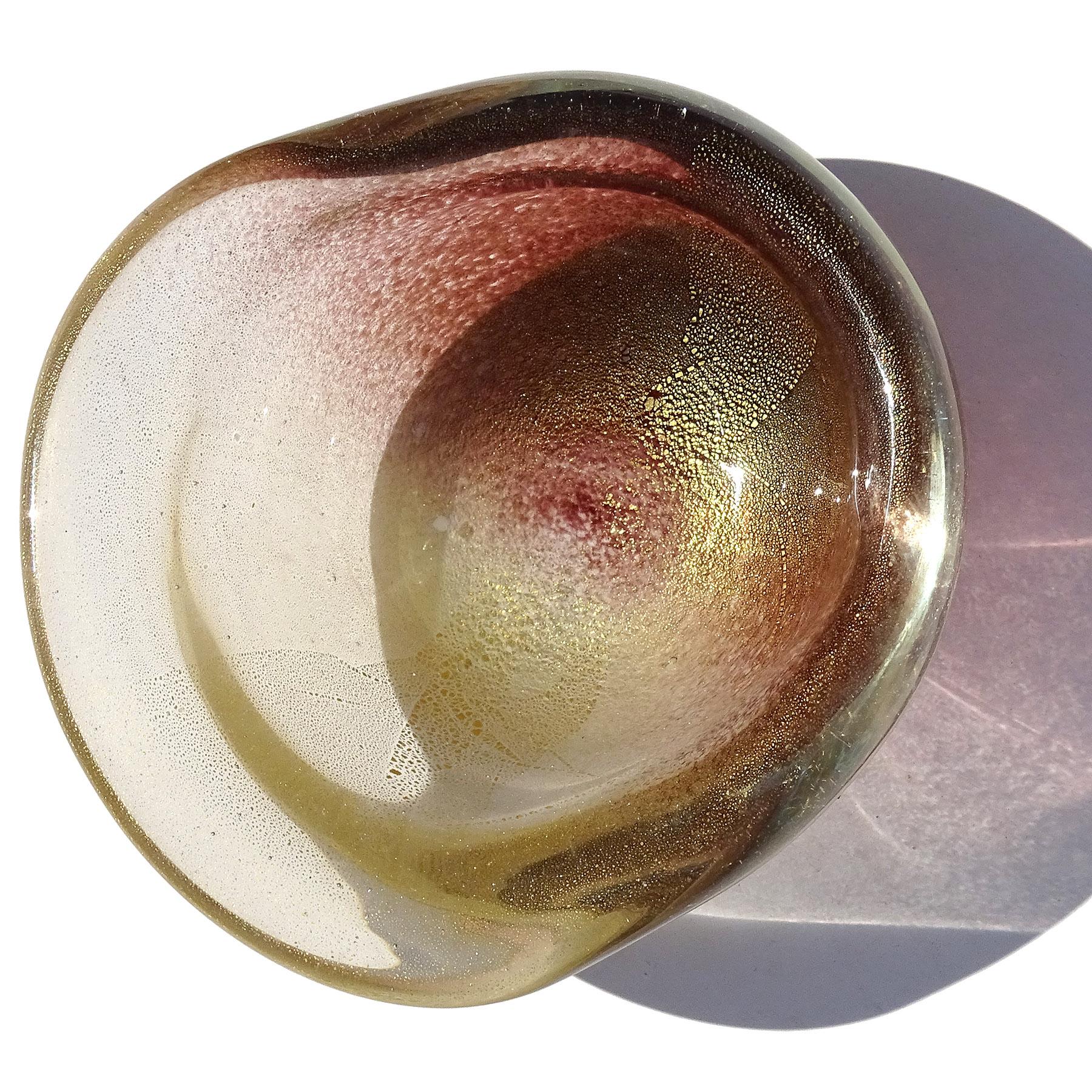 Hand-Crafted Seguso Murano Dark Amethyst Gold Flecks Italian Art Glass Conch Seashell Bowl For Sale