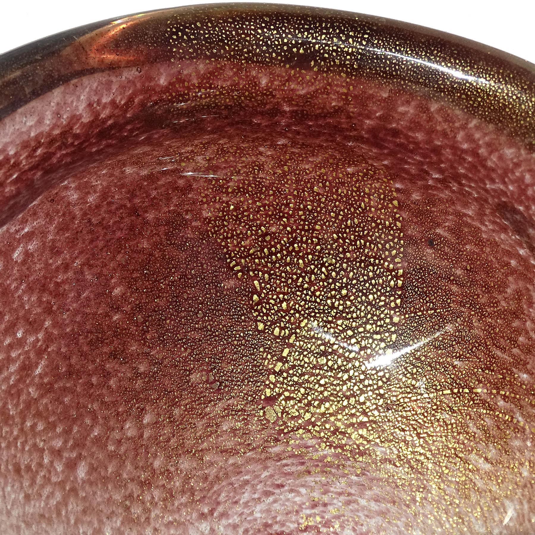 20th Century Seguso Murano Dark Amethyst Gold Flecks Italian Art Glass Conch Seashell Bowl For Sale