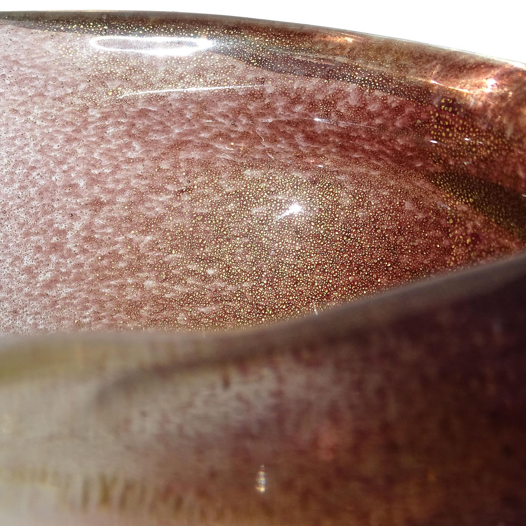 Seguso Murano Dark Amethyst Gold Flecks Italian Art Glass Conch Seashell Bowl For Sale 1