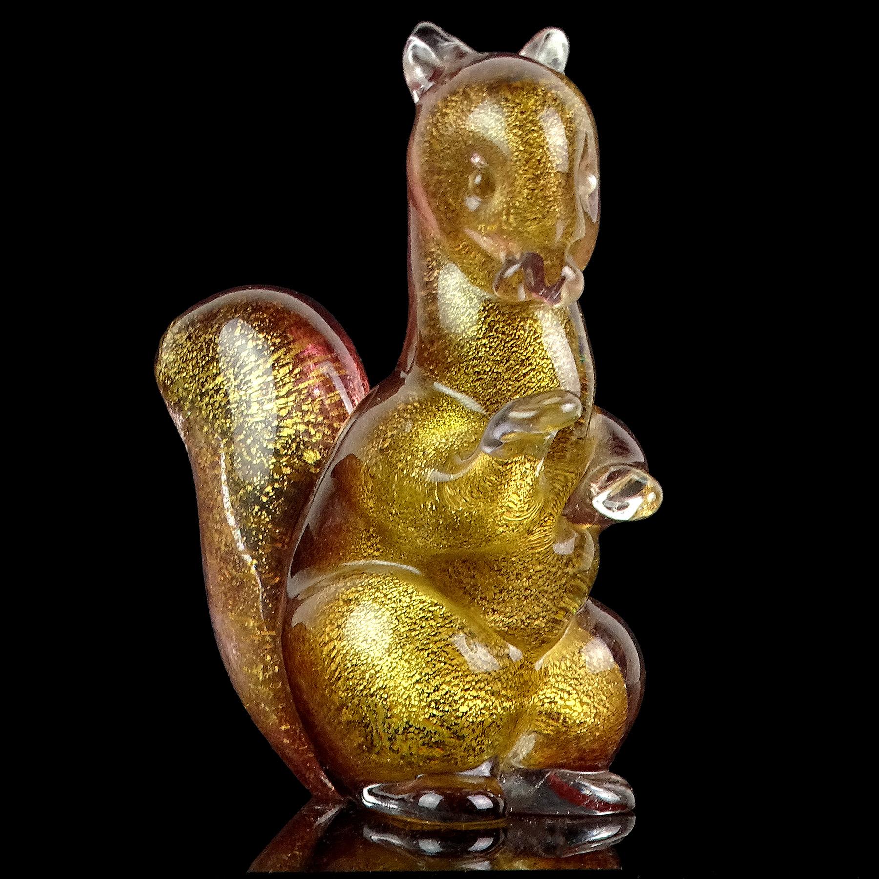Mid-Century Modern Seguso Murano Dark Amethyst Gold Flecks Italian Art Glass Squirrel Figurine For Sale