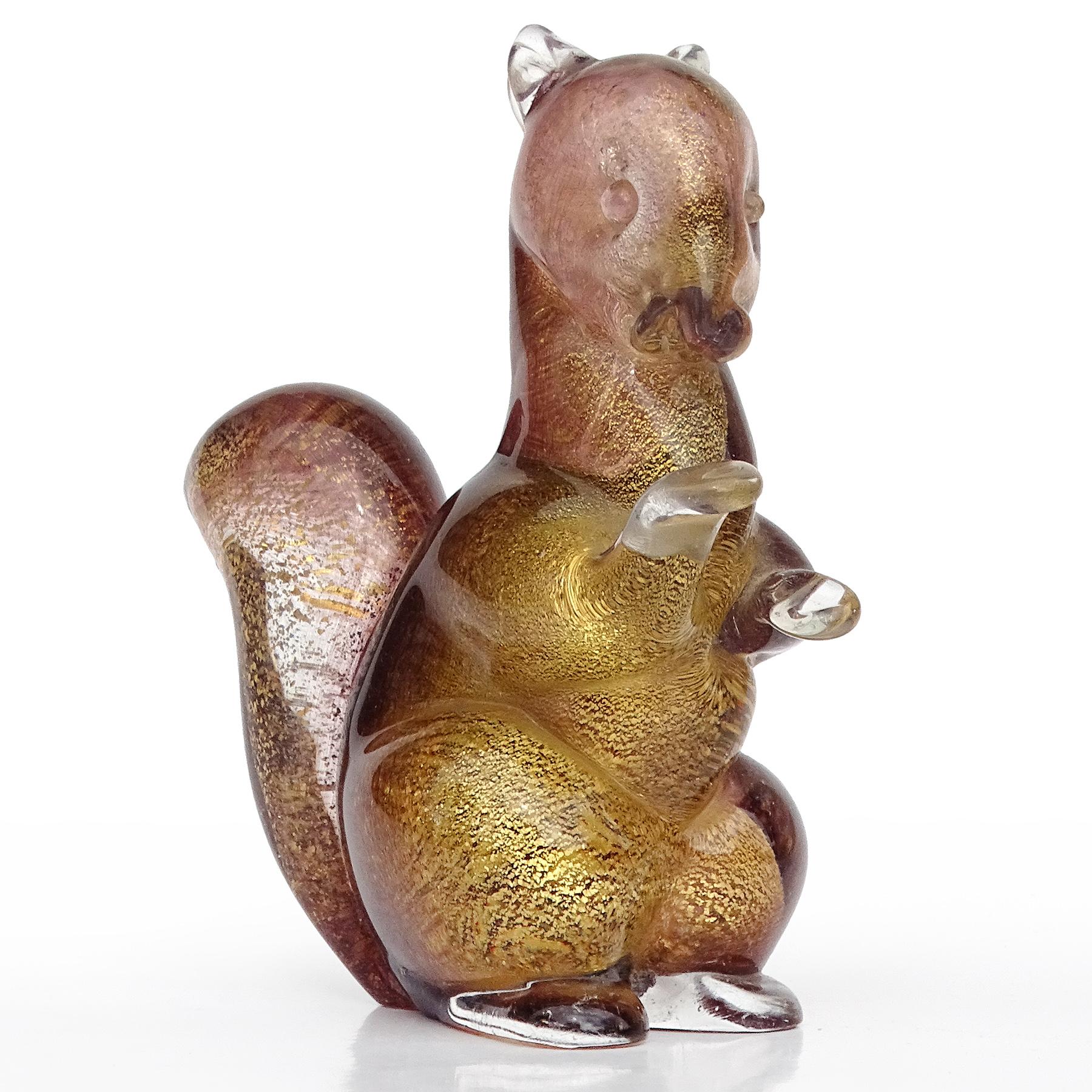 Hand-Crafted Seguso Murano Dark Amethyst Gold Flecks Italian Art Glass Squirrel Figurine For Sale