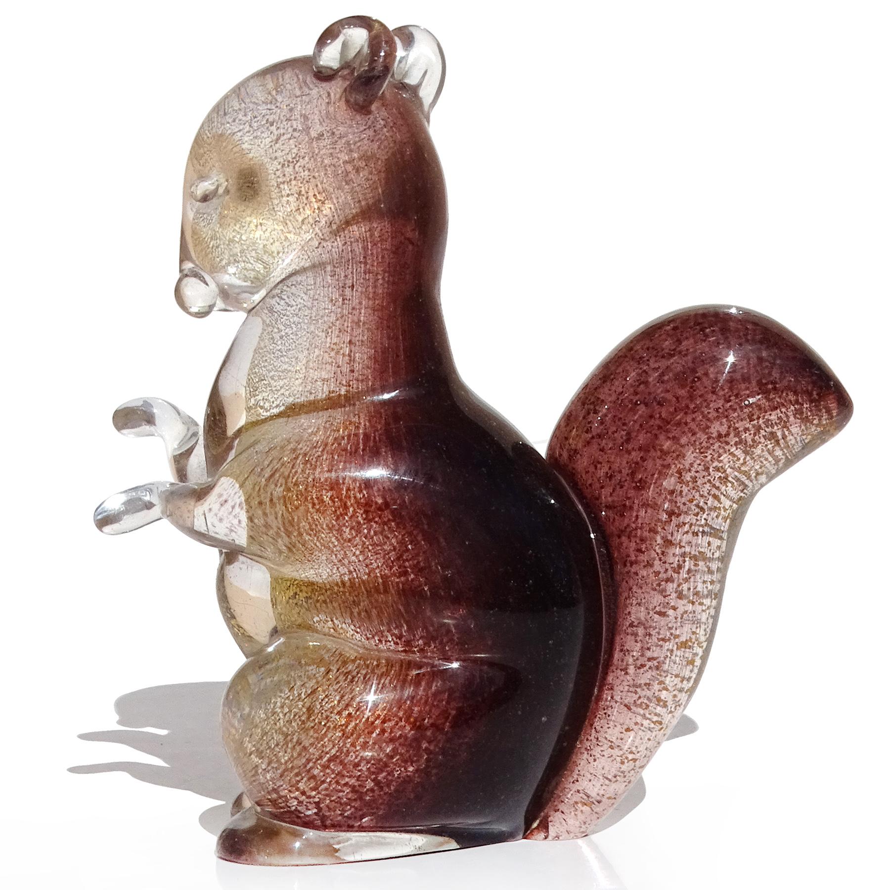 20th Century Seguso Murano Dark Amethyst Gold Flecks Italian Art Glass Squirrel Figurine For Sale