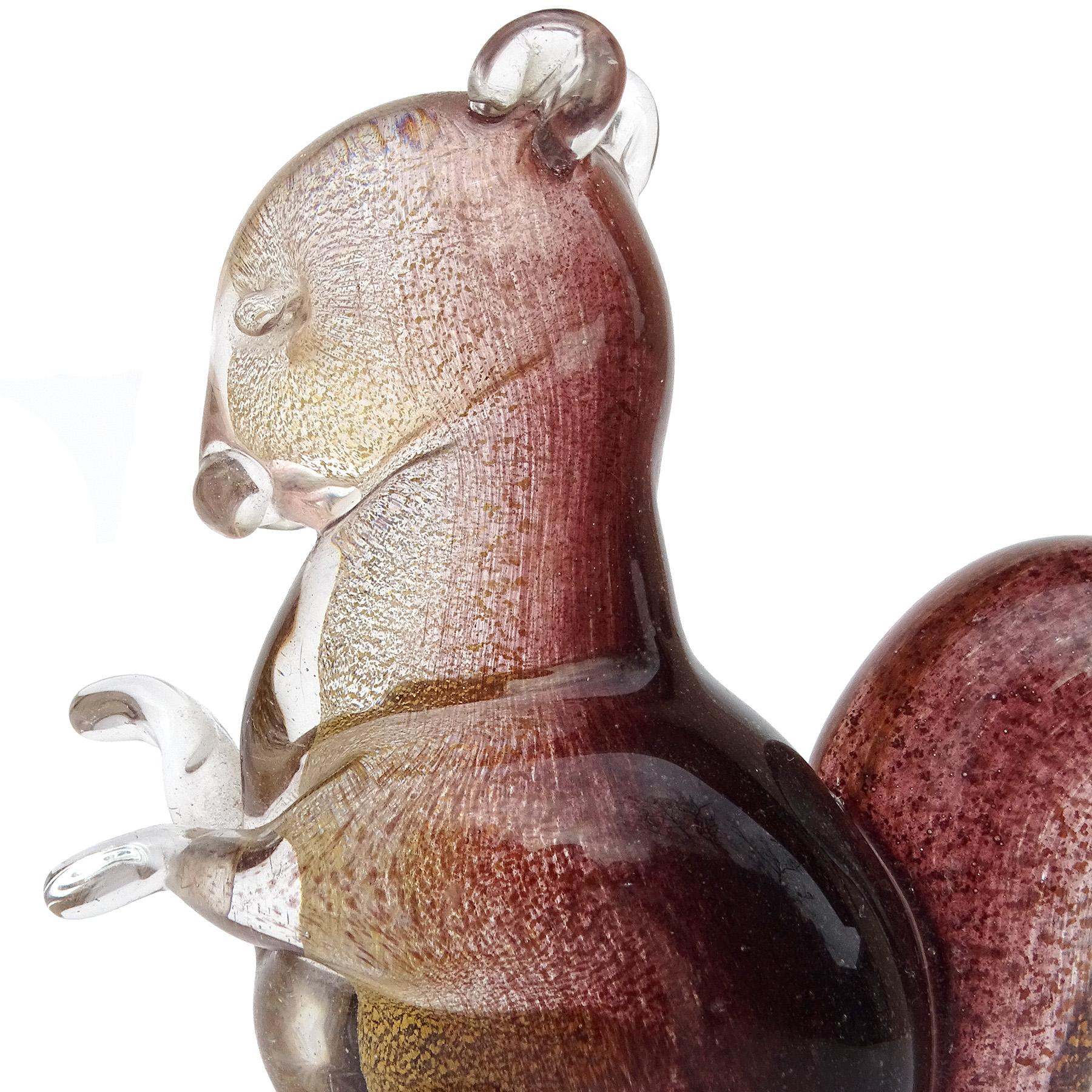 Seguso Murano Dark Amethyst Gold Flecks Italian Art Glass Squirrel Figurine For Sale 1