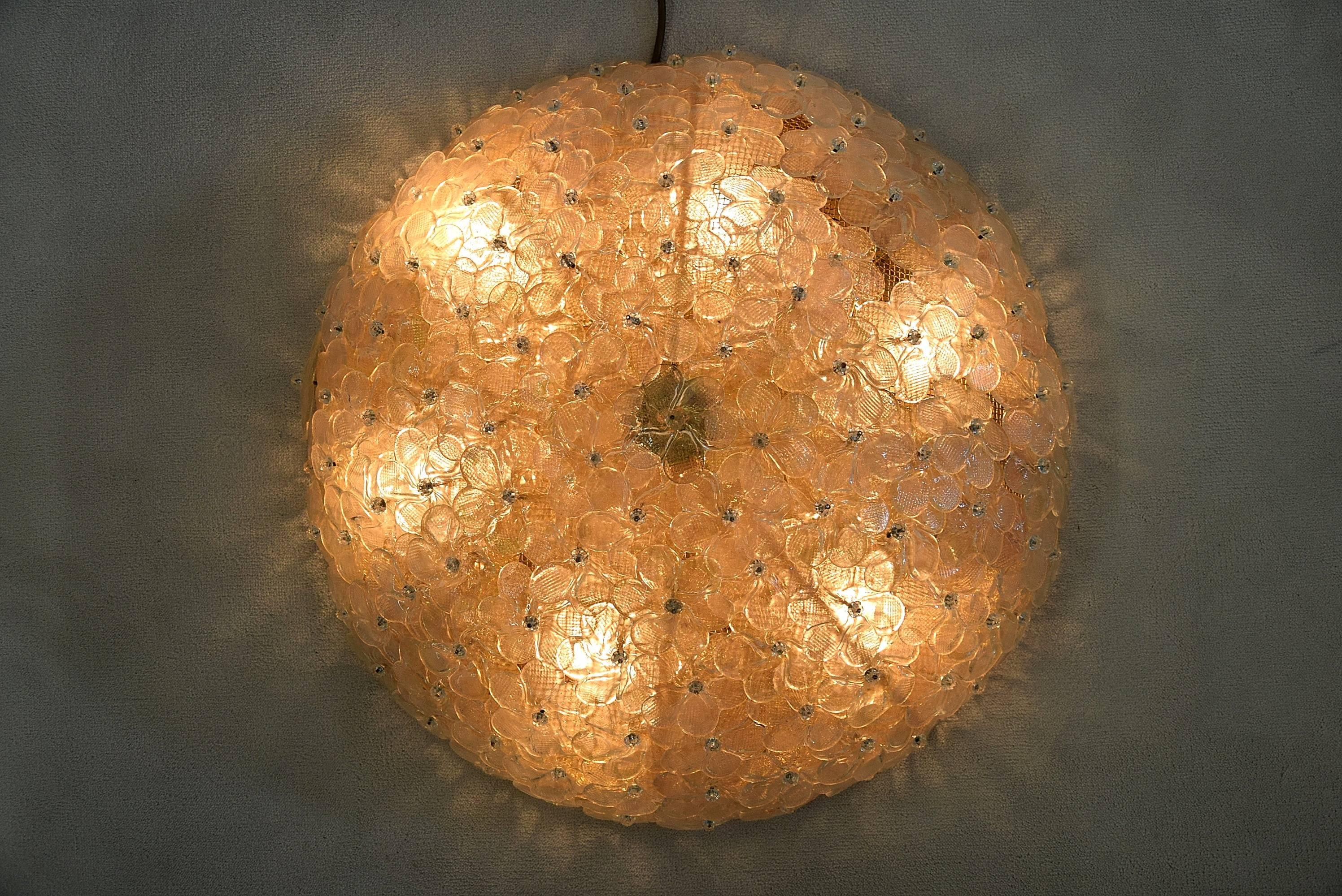 Mid-20th Century Seguso Murano Flower Ceiling Lamp For Sale