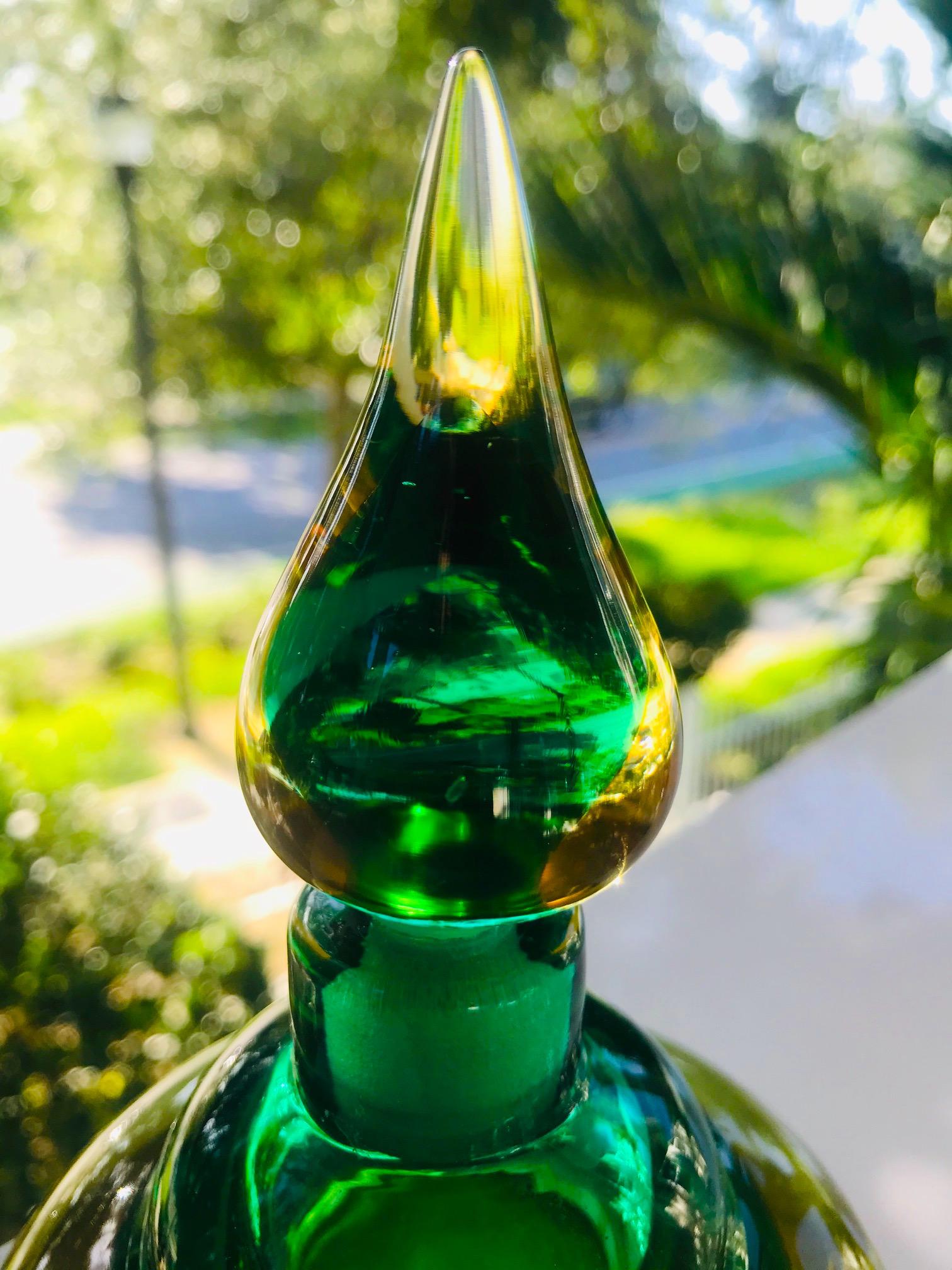 Seguso Murano Genie Perfume Bottle in Green and Yellow, Flavio Poli, circa 1960 1