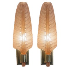 Seguso Murano Glass Acanthus Leaf Sconces