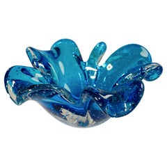 Murano Glass Sommerso bol bleu à trèfle à quatre feuilles, s'illumine aux UV