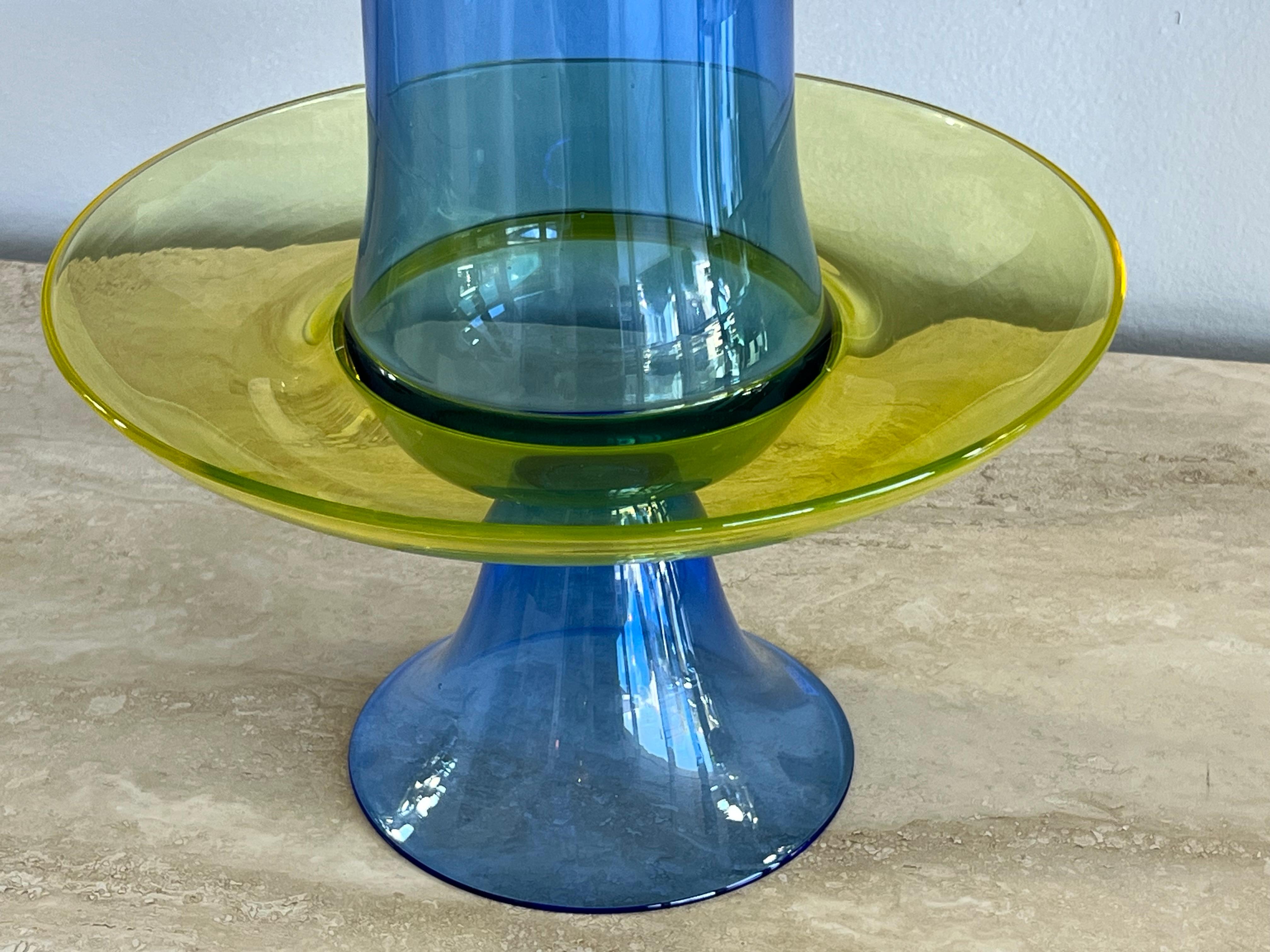 Seguso Jarrón de cristal de Murano azul amarillo para centro de mesa en venta 4