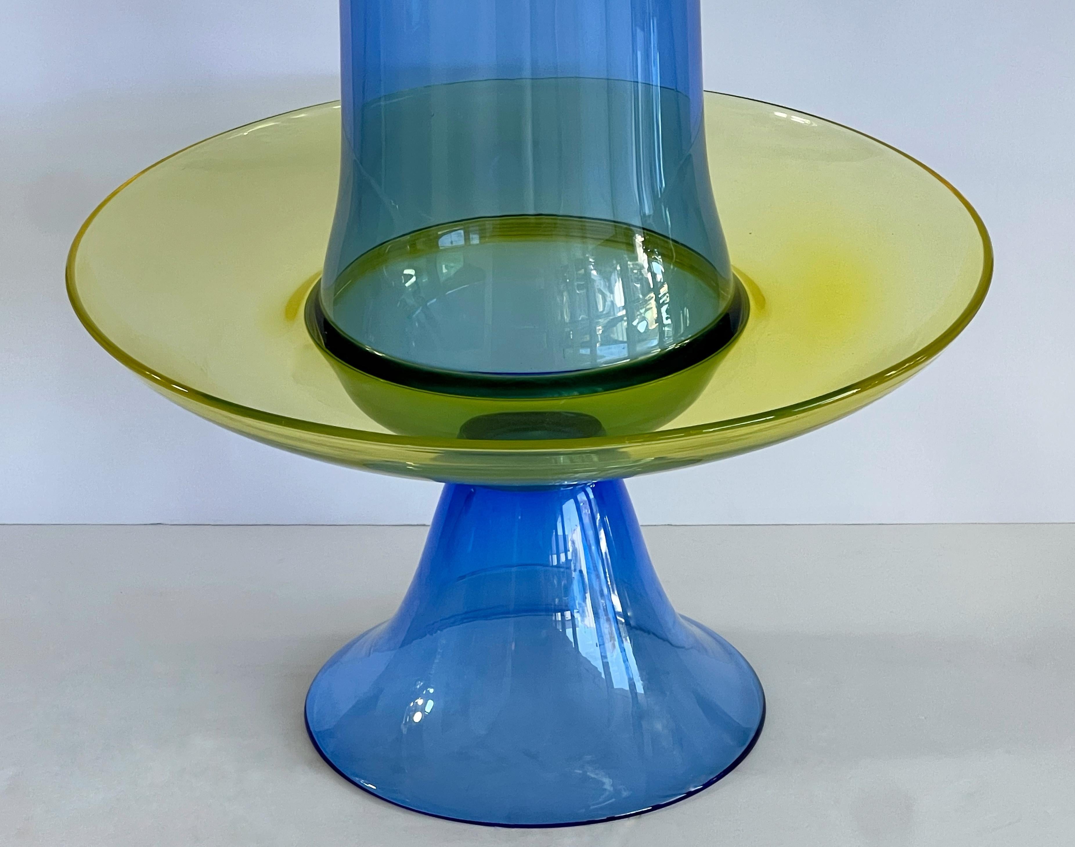 Seguso Jarrón de cristal de Murano azul amarillo para centro de mesa en Bueno estado para la venta en Miami, FL