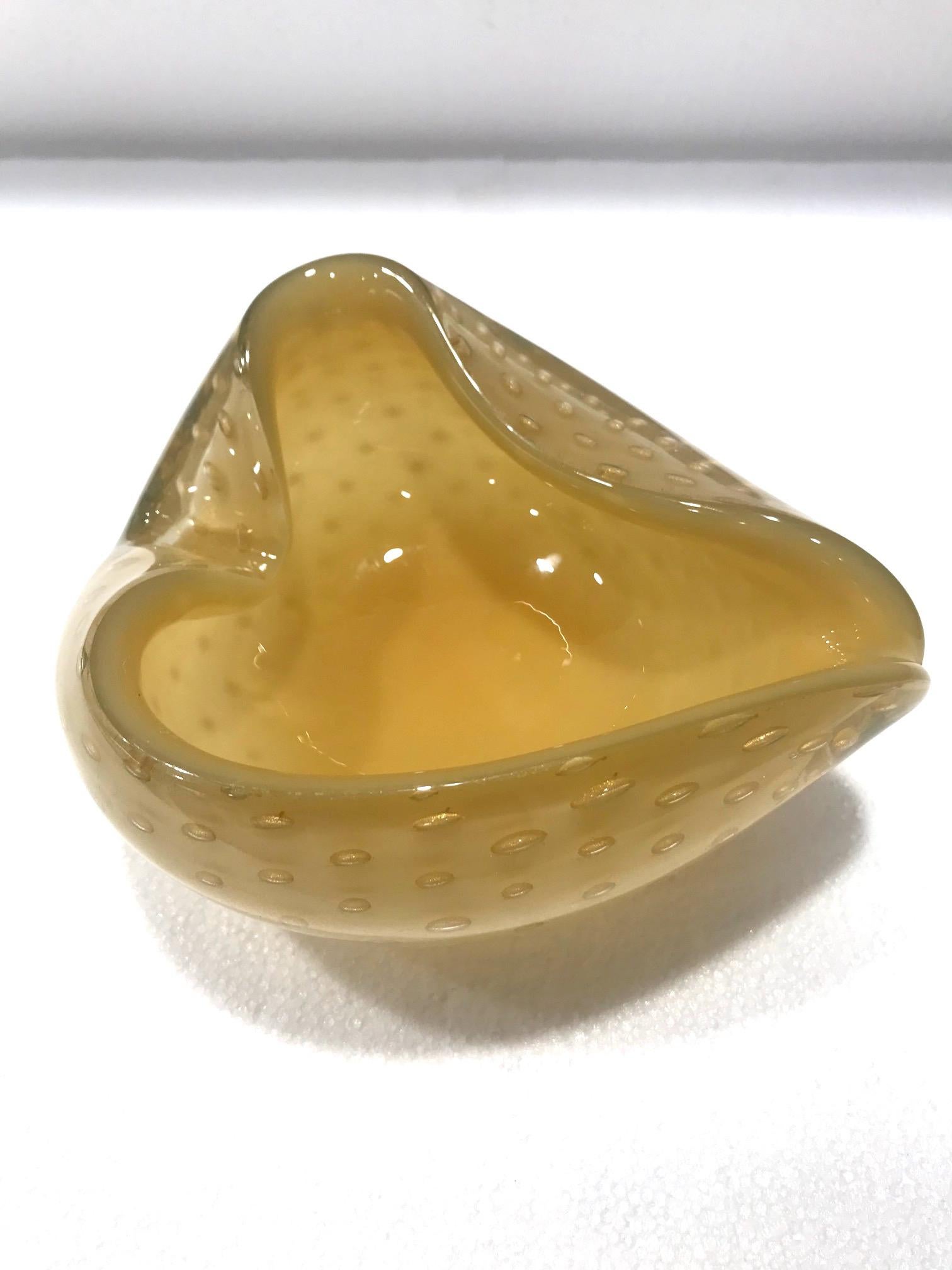 Seguso Murano Glass Bowl with Controlled Bubble Design in Beige and Gold 2