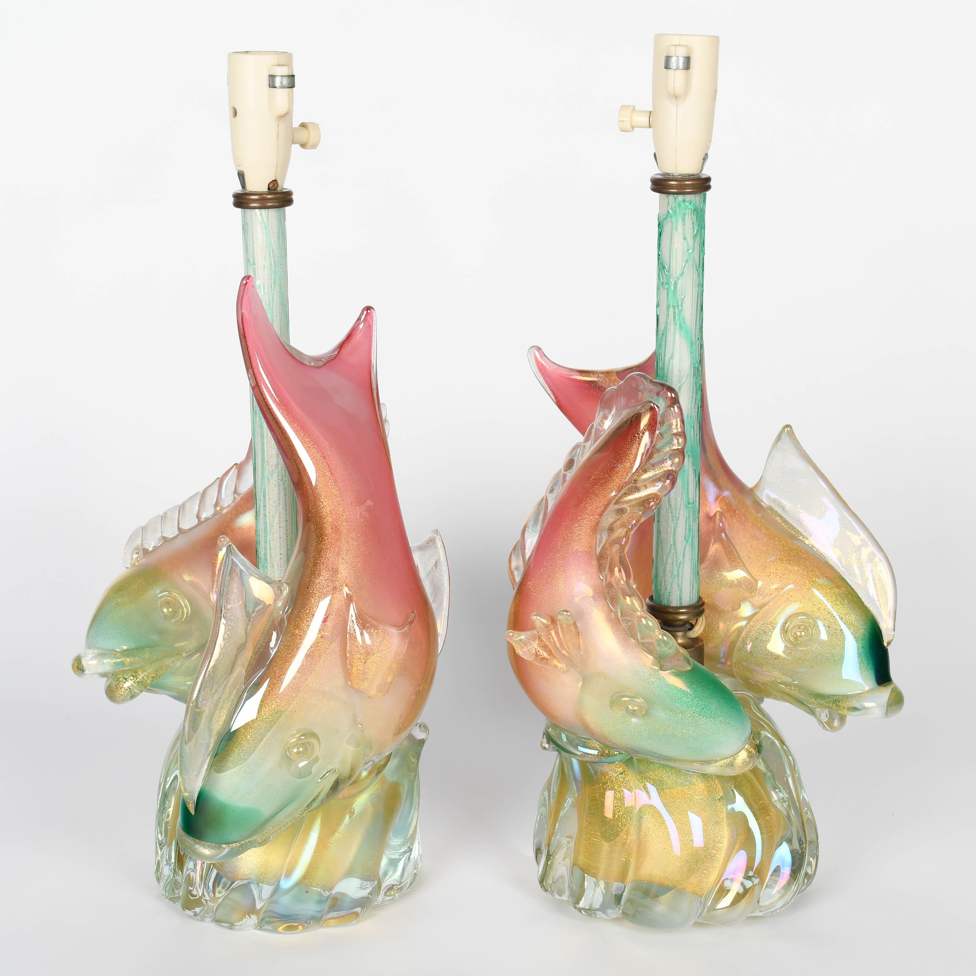 Paire de lampes poissons en verre de Murano Seguso en vente 2