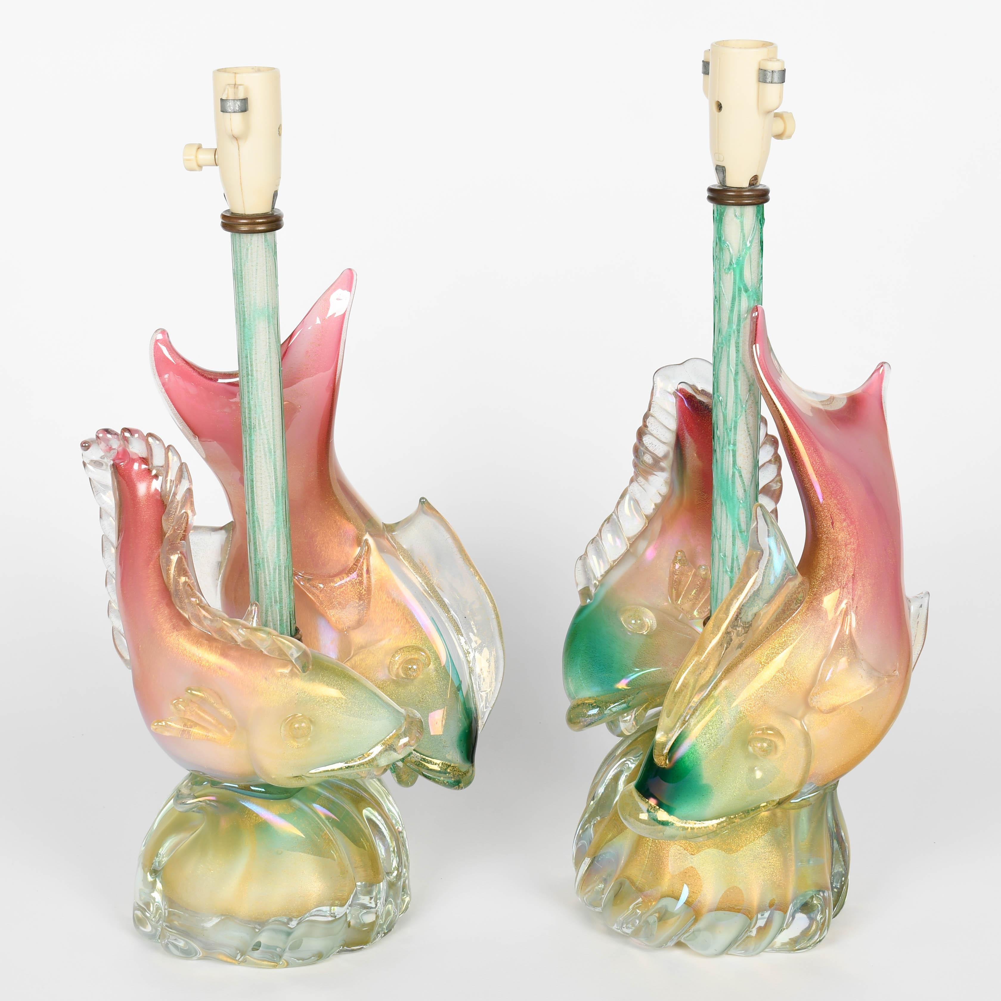 Paire de lampes poissons en verre de Murano Seguso en vente 3