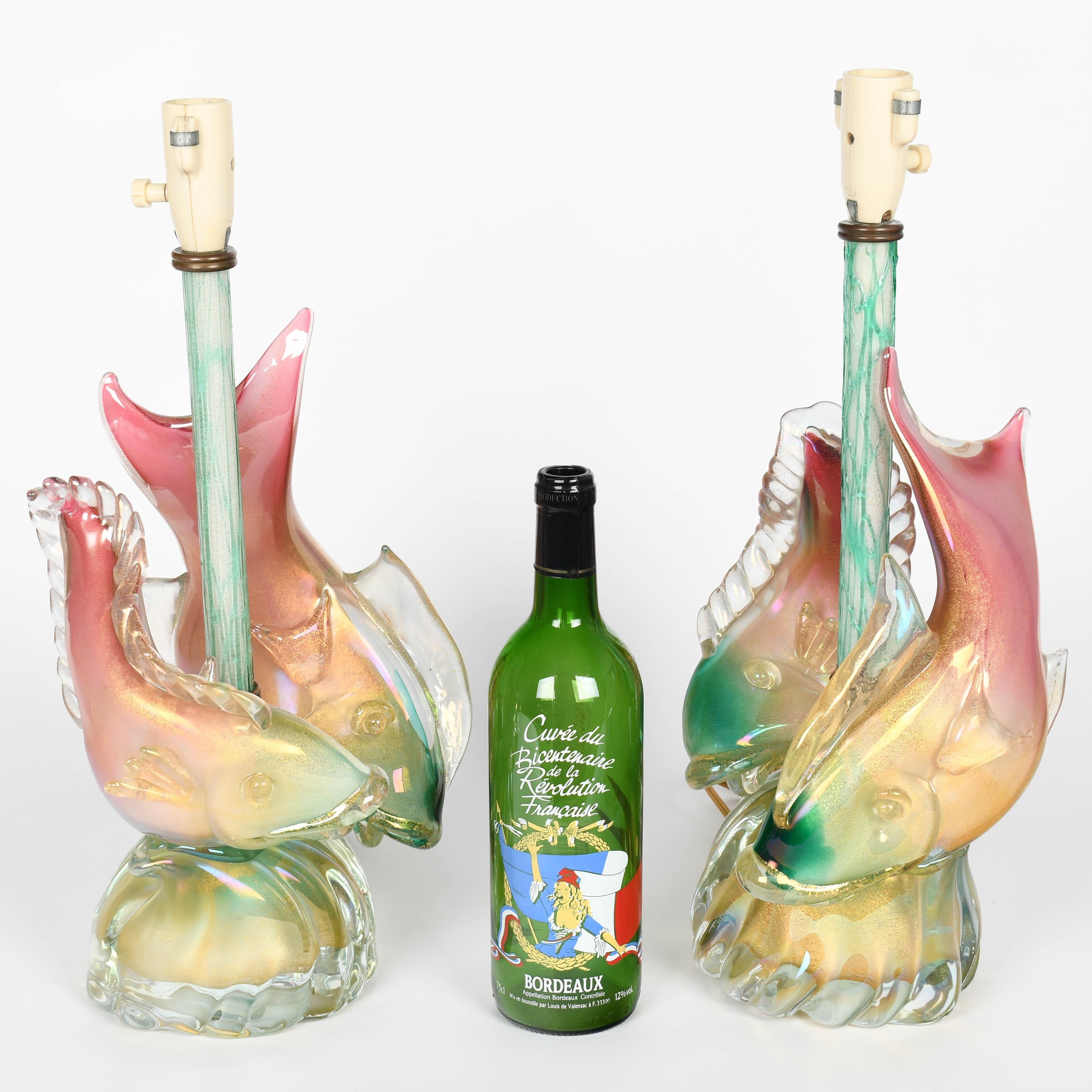 Paire de lampes poissons en verre de Murano Seguso en vente 4
