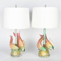 Seguso Murano Glass Fish Lamps Pair