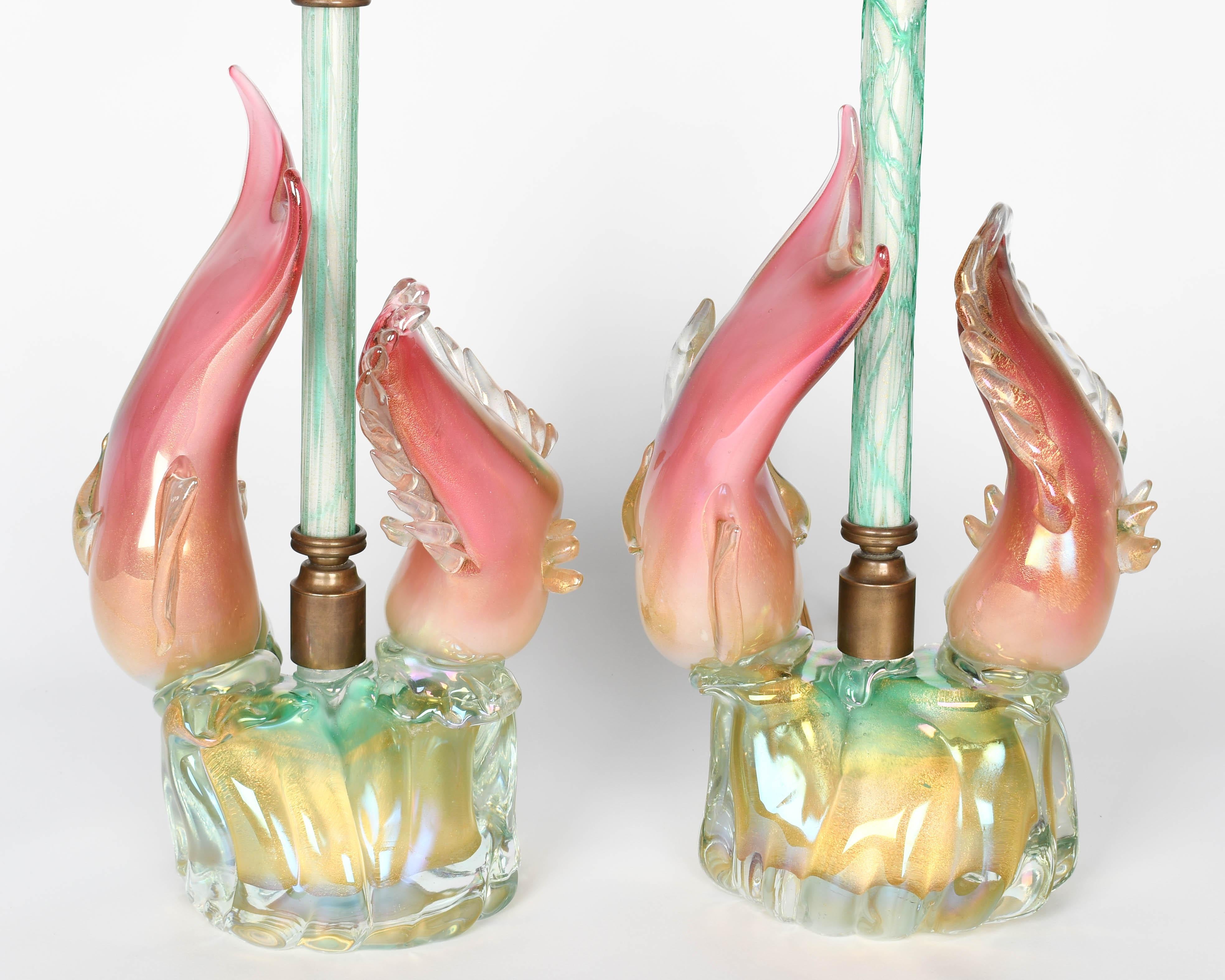 20ième siècle Paire de lampes poissons en verre de Murano Seguso en vente