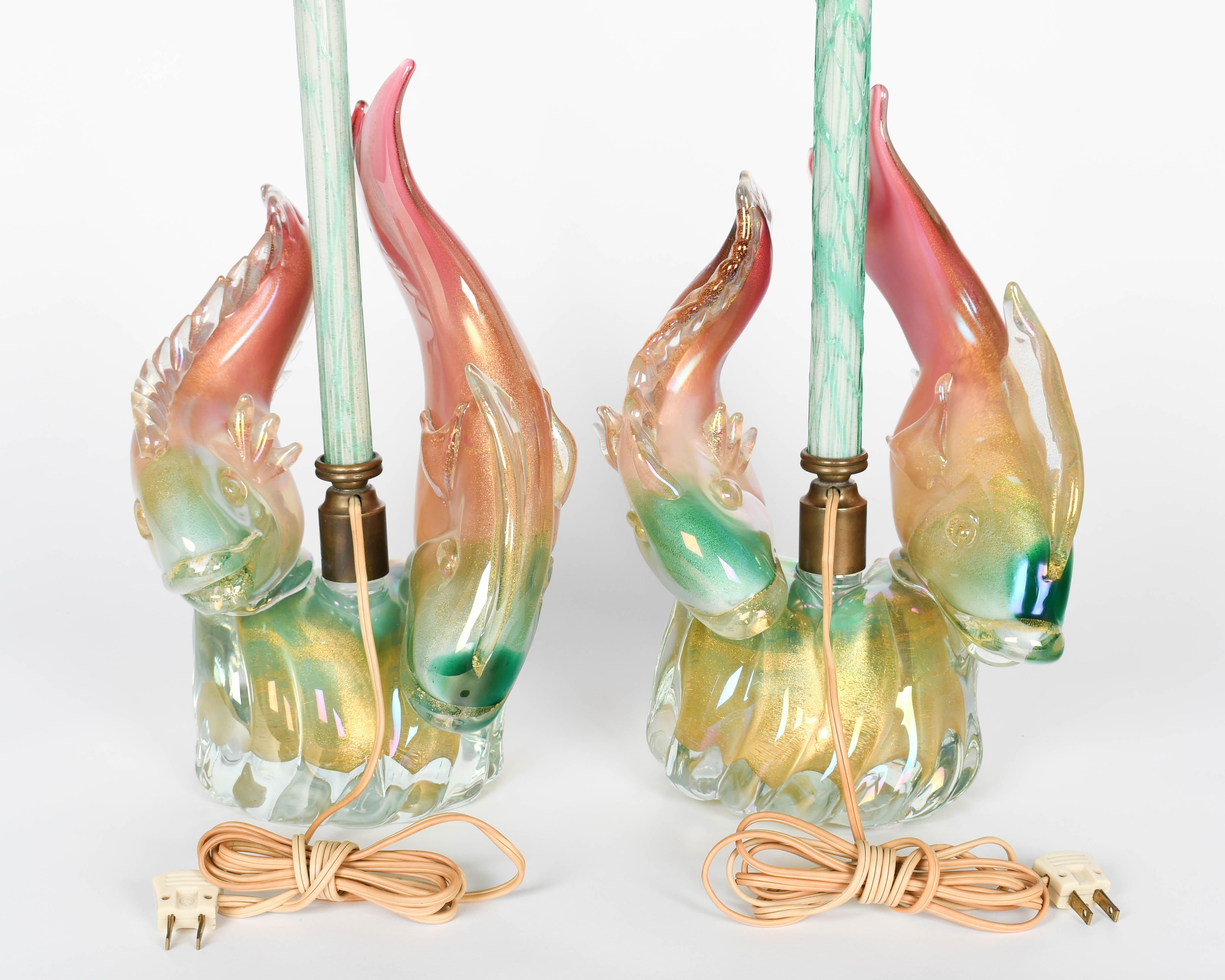 Paire de lampes poissons en verre de Murano Seguso en vente 1